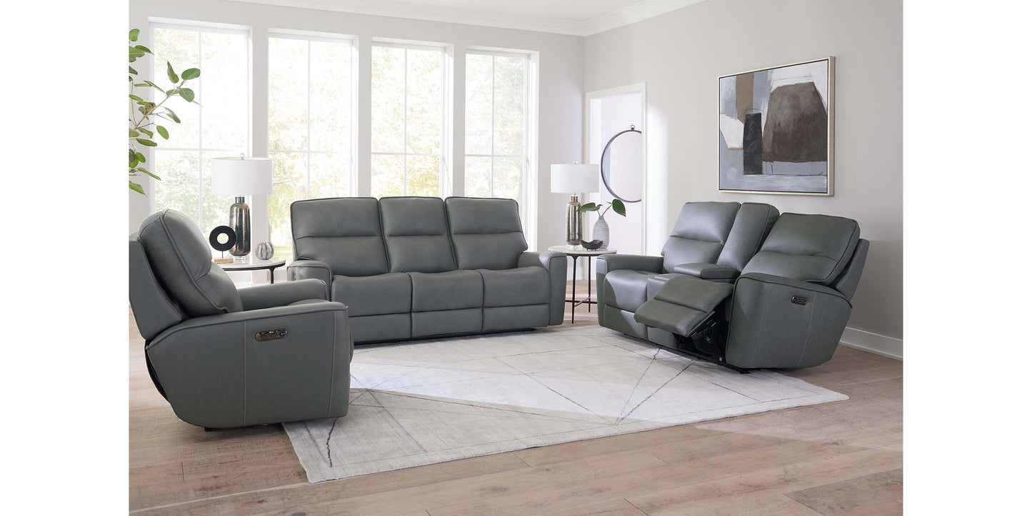 Bassett Club Level Kenneth Leather Power Reclining Sofa — Bassett manufacturer gallery — Kenneth Gunmetal — Power Sofa
