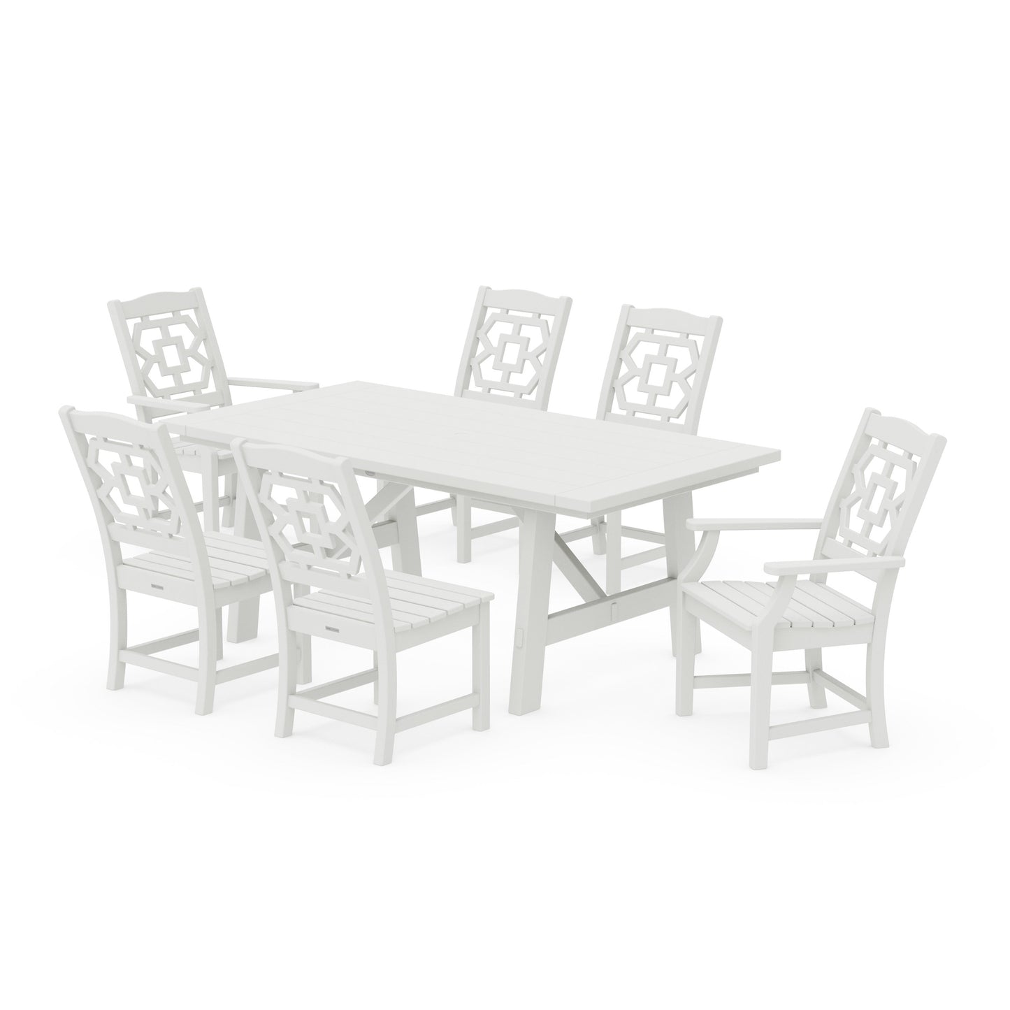 POLYWOOD Chinoiserie 7-Piece Rustic Farmhouse Dining Set — Vintage White