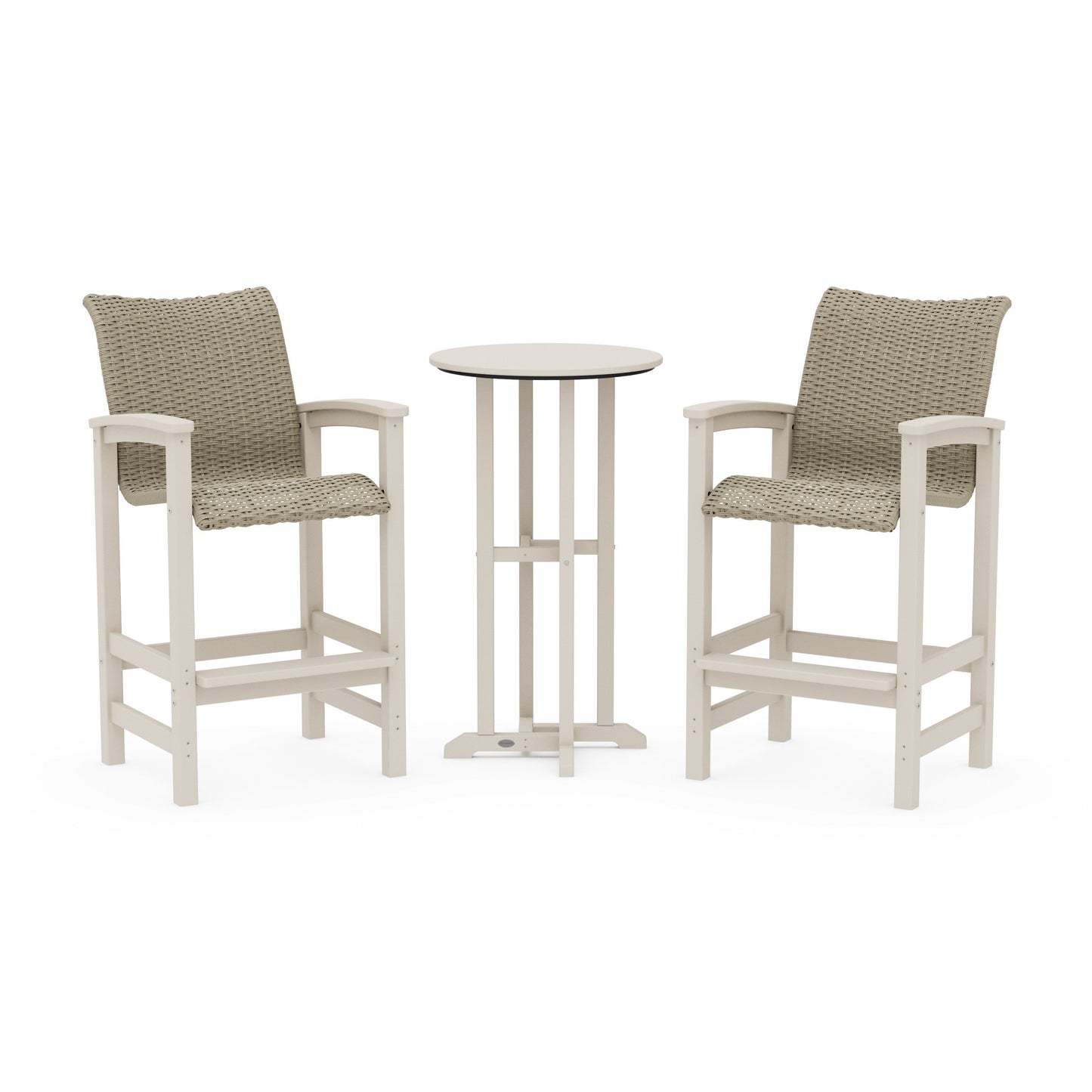 POLYWOOD Coastal Woven 3-Piece Farmhouse Bar Set — Sand / Dune Grass