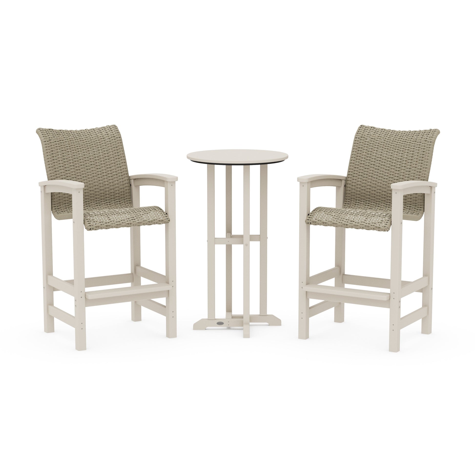 POLYWOOD Coastal Woven 3-Piece Farmhouse Bar Set — Sand / Dune Grass