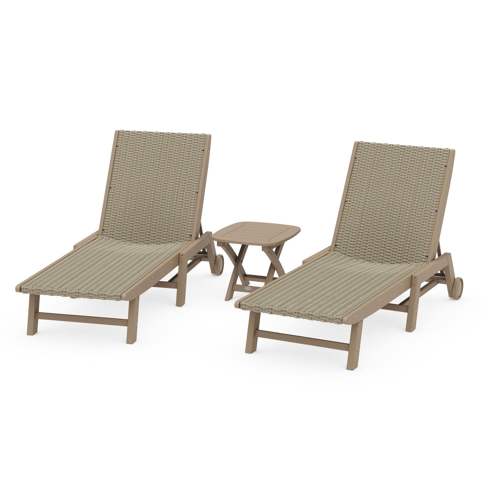 POLYWOOD 3 - Piece Coastal Woven Chaise with Wheels Chaise Lounge Set — Vintage Sahara / Dune Grass