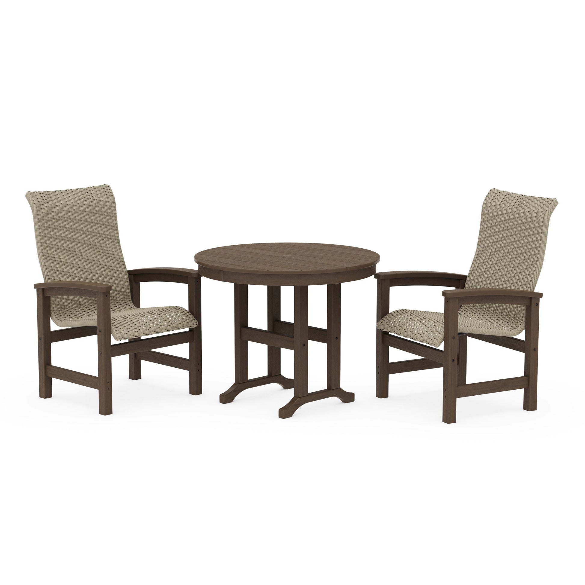 POLYWOOD Coastal Woven High-Back 3-Piece Farmhouse Dining Set — Kona / Dune Grass