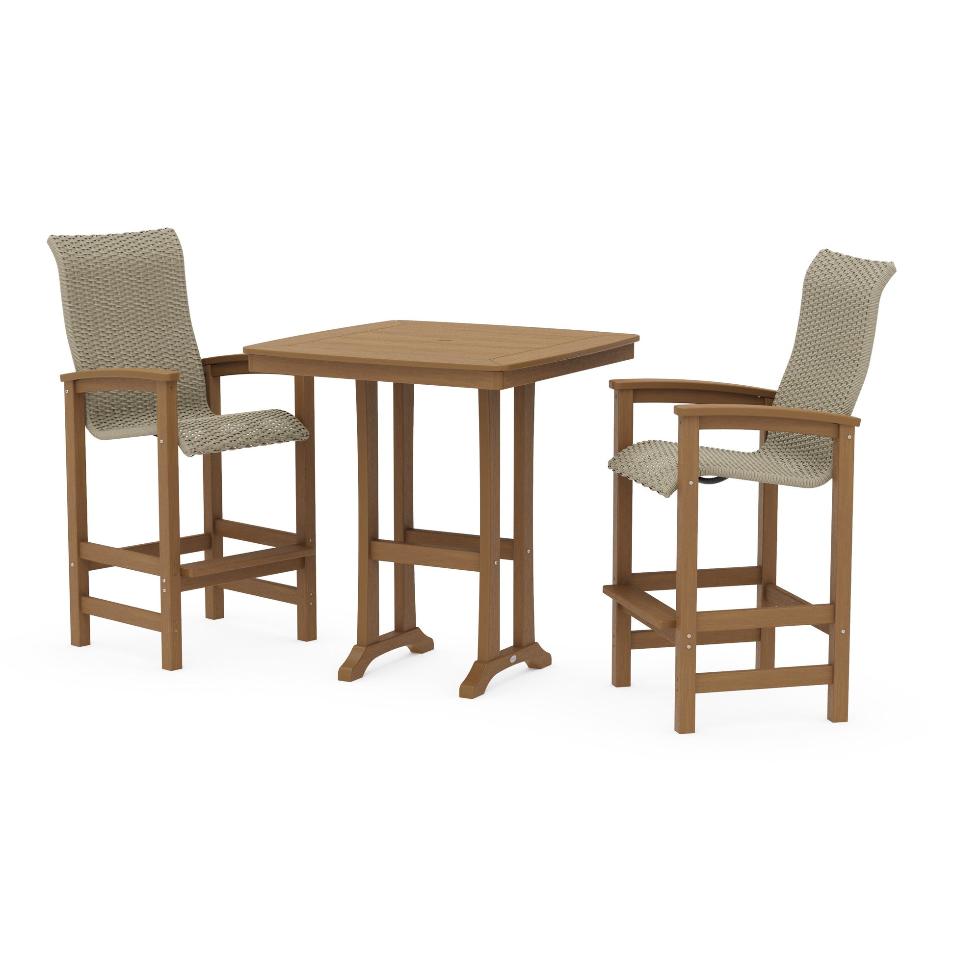 POLYWOOD Coastal Woven High-Back 3-Piece Bar Set — Natural / Dune Grass