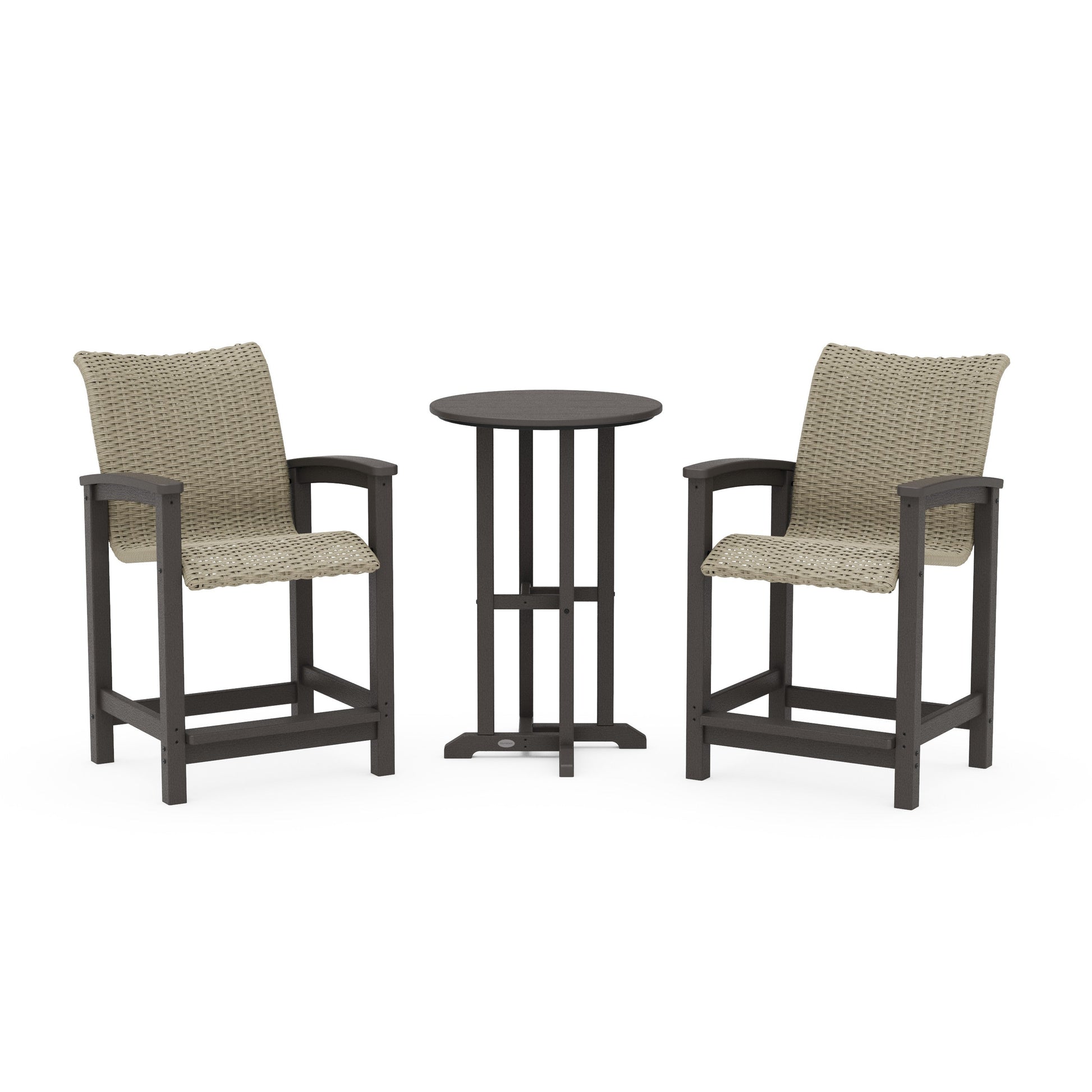 POLYWOOD Coastal Woven 3-Piece Farmhouse Counter Set — Vintage Coffee / Dune Grass