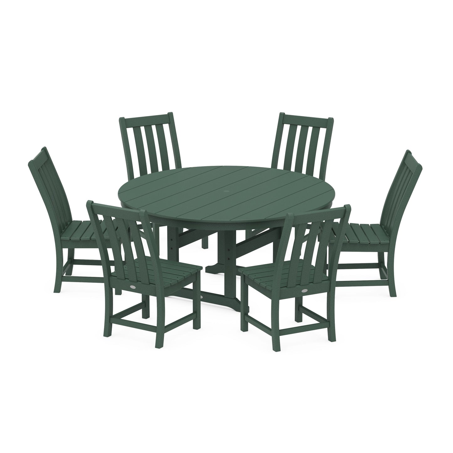 POLYWOOD Vineyard 7-Piece Side Chair Round Farmhouse Dining Set — Green