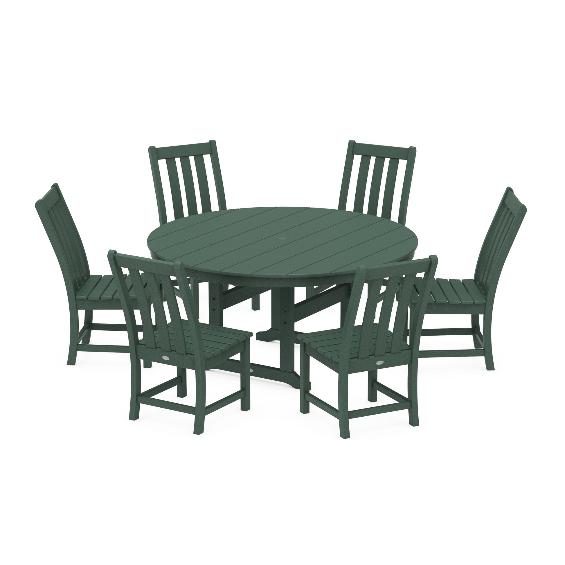 POLYWOOD Vineyard 7-Piece Side Chair Round Farmhouse Dining Set — Green