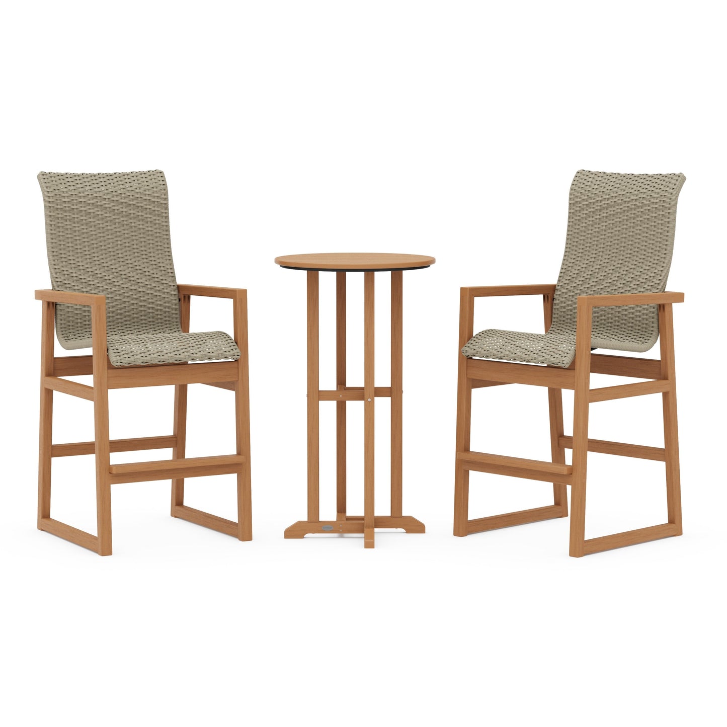 POLYWOOD EDGE Woven Highback 3-Piece Farmhouse Bar Set — Natural / Dune Grass