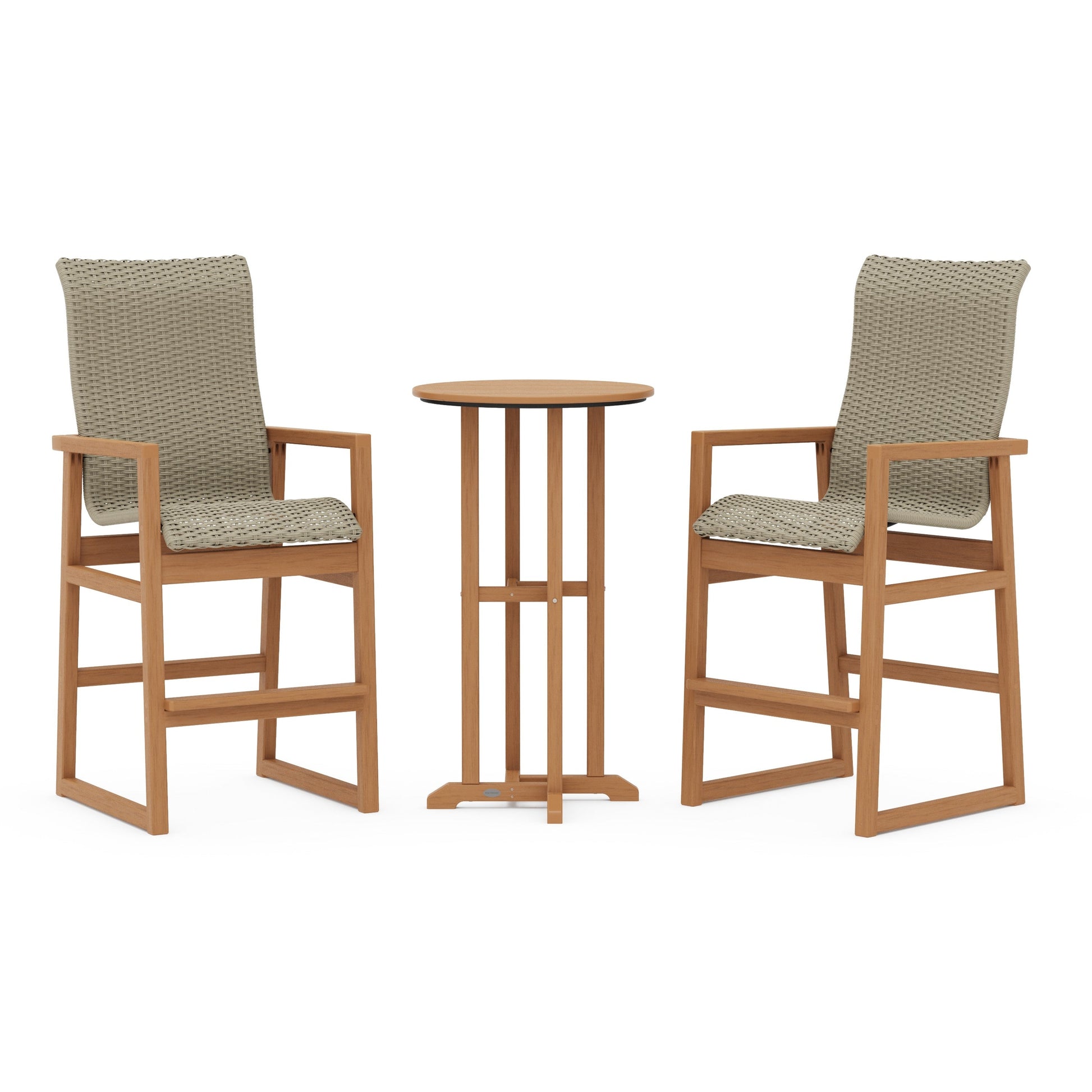 POLYWOOD EDGE Woven Highback 3-Piece Farmhouse Bar Set — Natural / Dune Grass