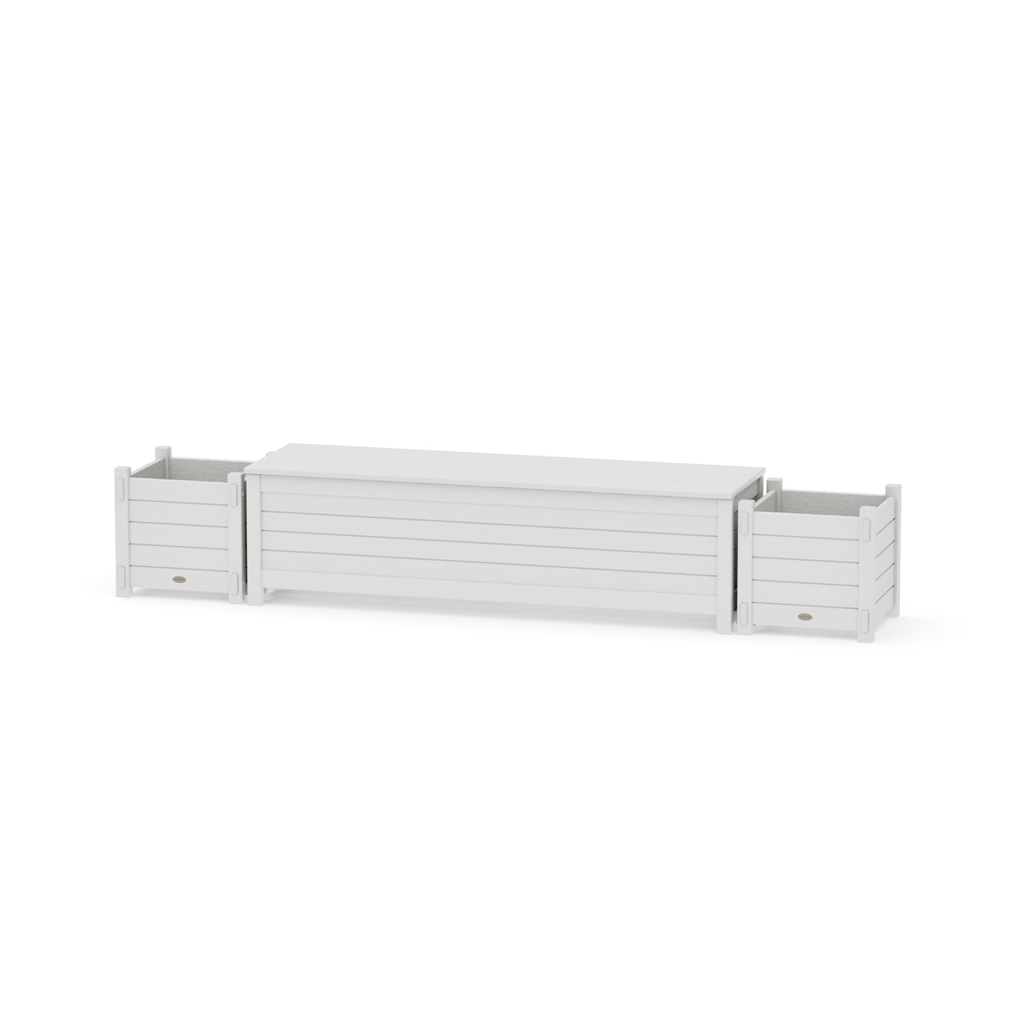 POLYWOOD 60" Nautical Straight Planter Storage Bench Set — Vintage White