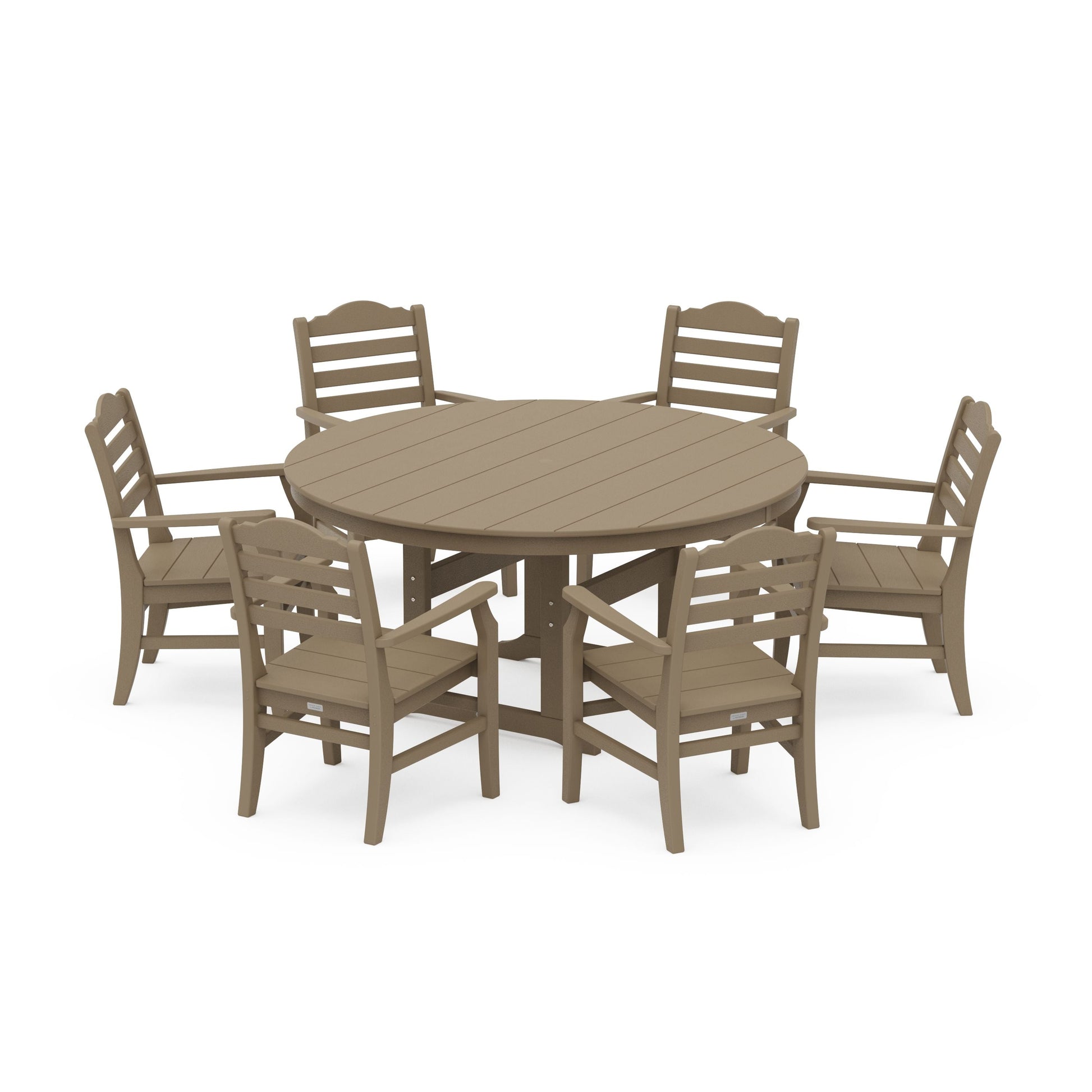 POLYWOOD Savannah 7-Piece Arm Chair Round Farmhouse Dining Set — Vintage Sahara
