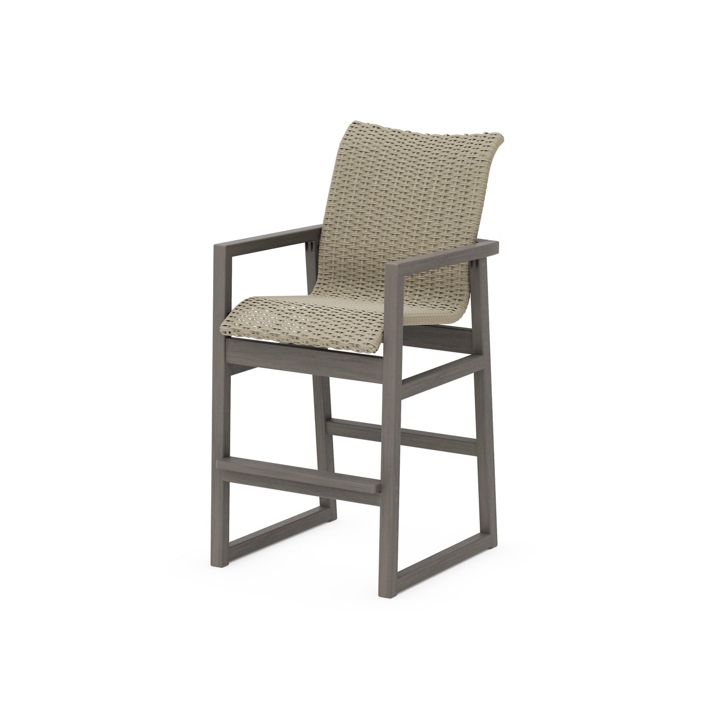 POLYWOOD EDGE Woven Bar Arm Chair — Driftwood / Dune Grass