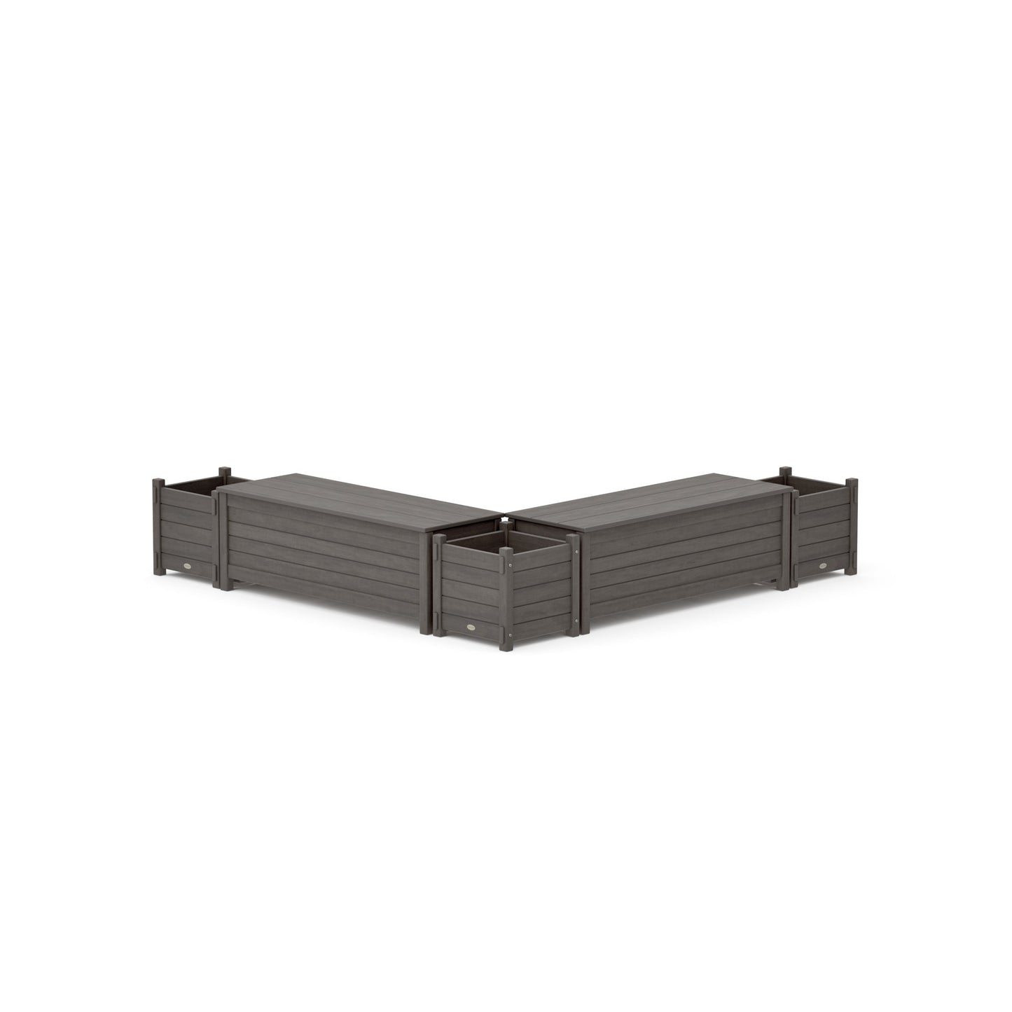 POLYWOOD 48" Nautical L- Shaped Planter Storage Bench Corner Set — Driftwood