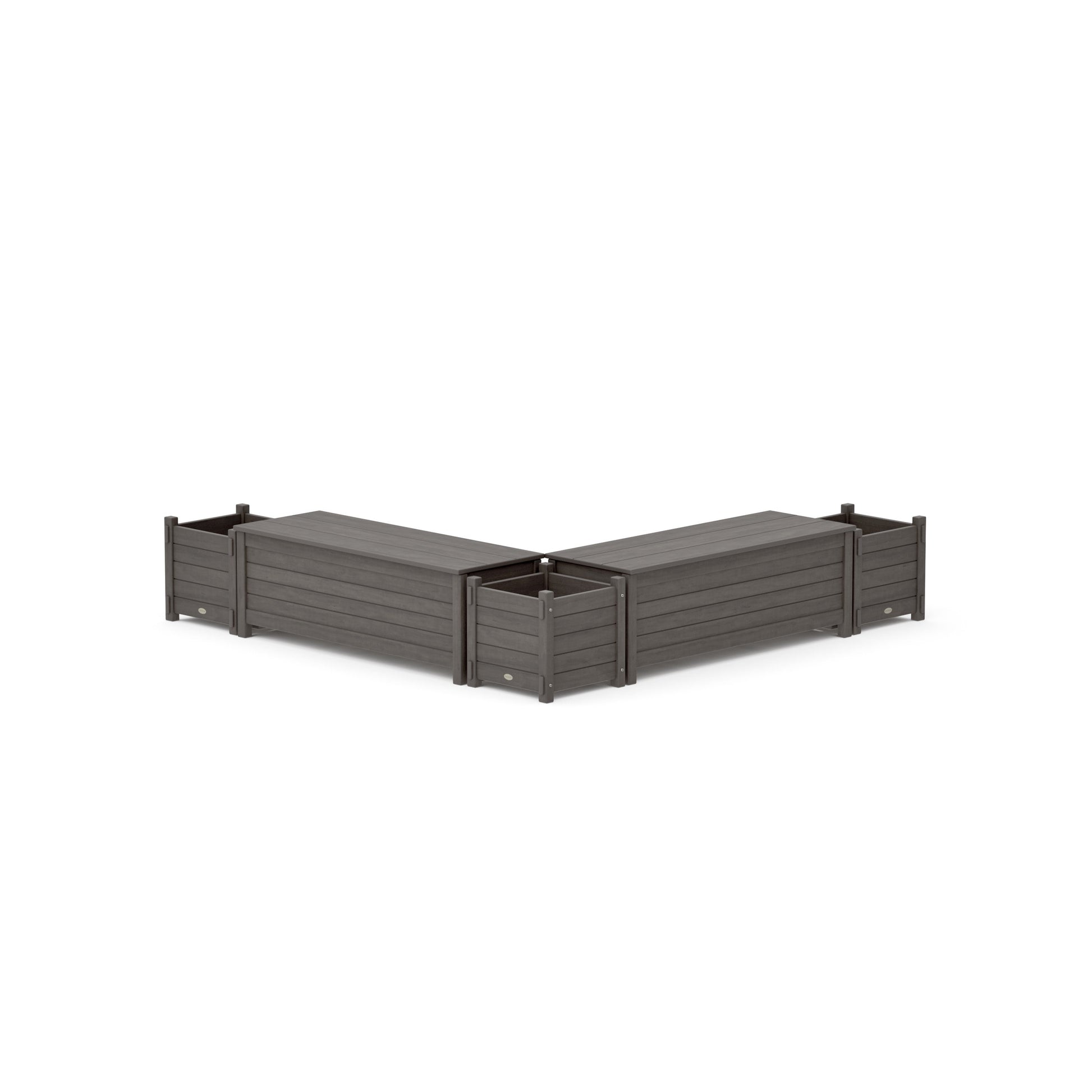 POLYWOOD 48" Nautical L- Shaped Planter Storage Bench Corner Set — Driftwood