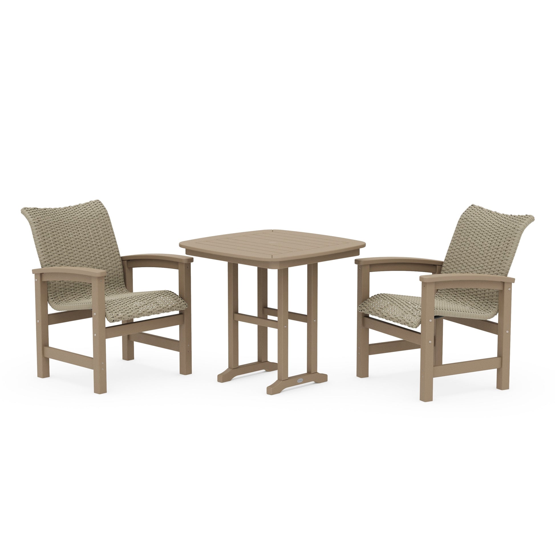 POLYWOOD Coastal Woven 3-Piece Dining Set — Vintage Sahara / Dune Grass