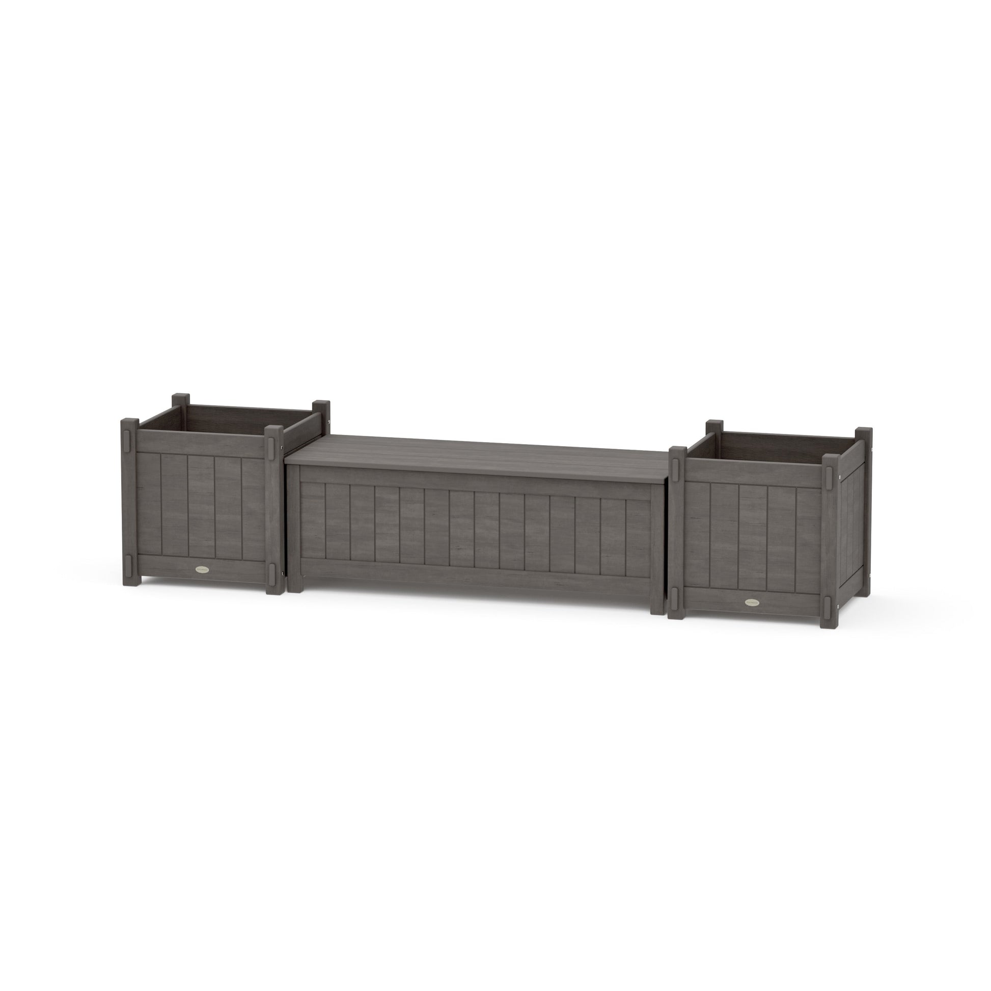 POLYWOOD 48" Vineyard Straight Planter Storage Bench Set- Large — Driftwood
