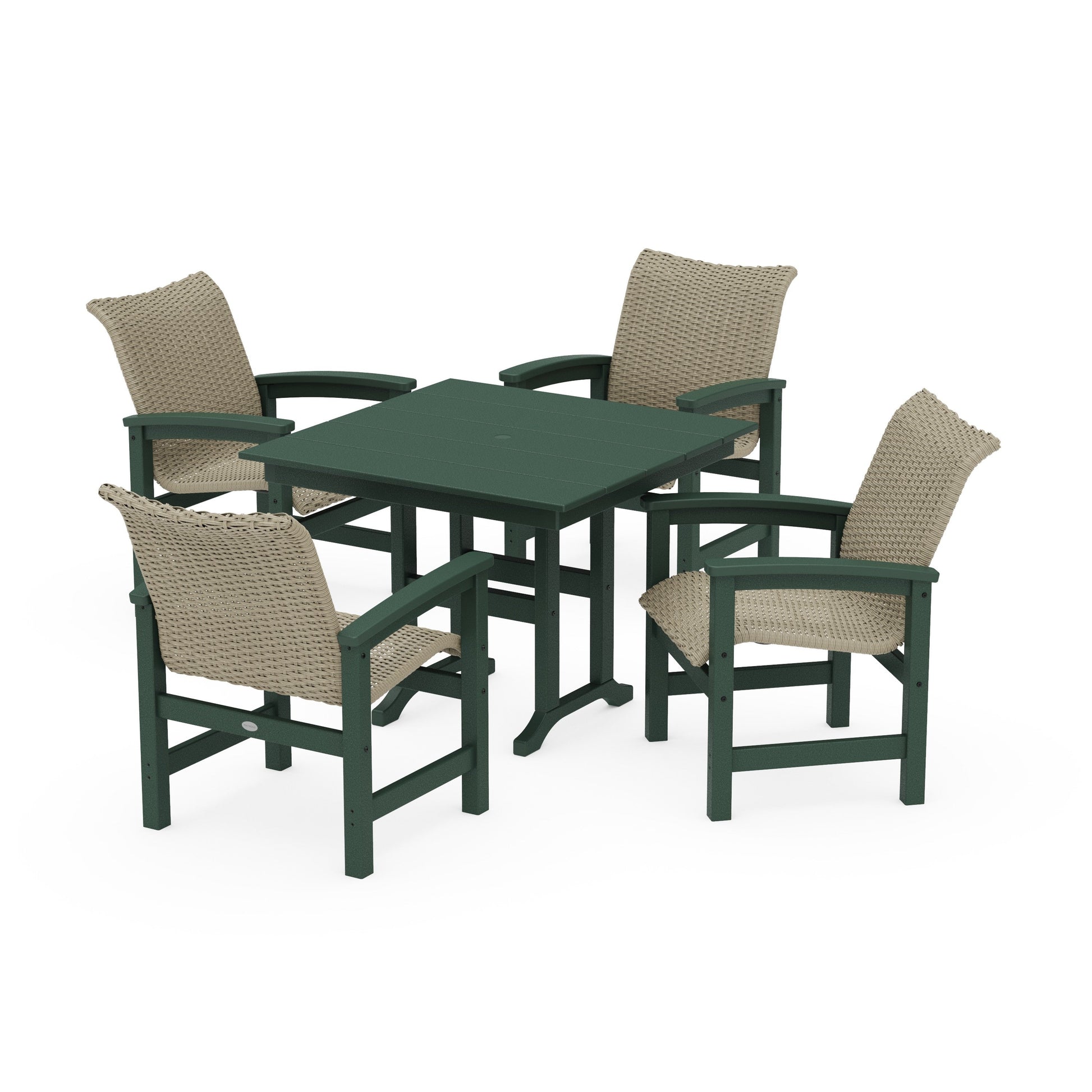 POLYWOOD Coastal Woven 5-Piece Farmhouse Dining Set — Green / Dune Grass