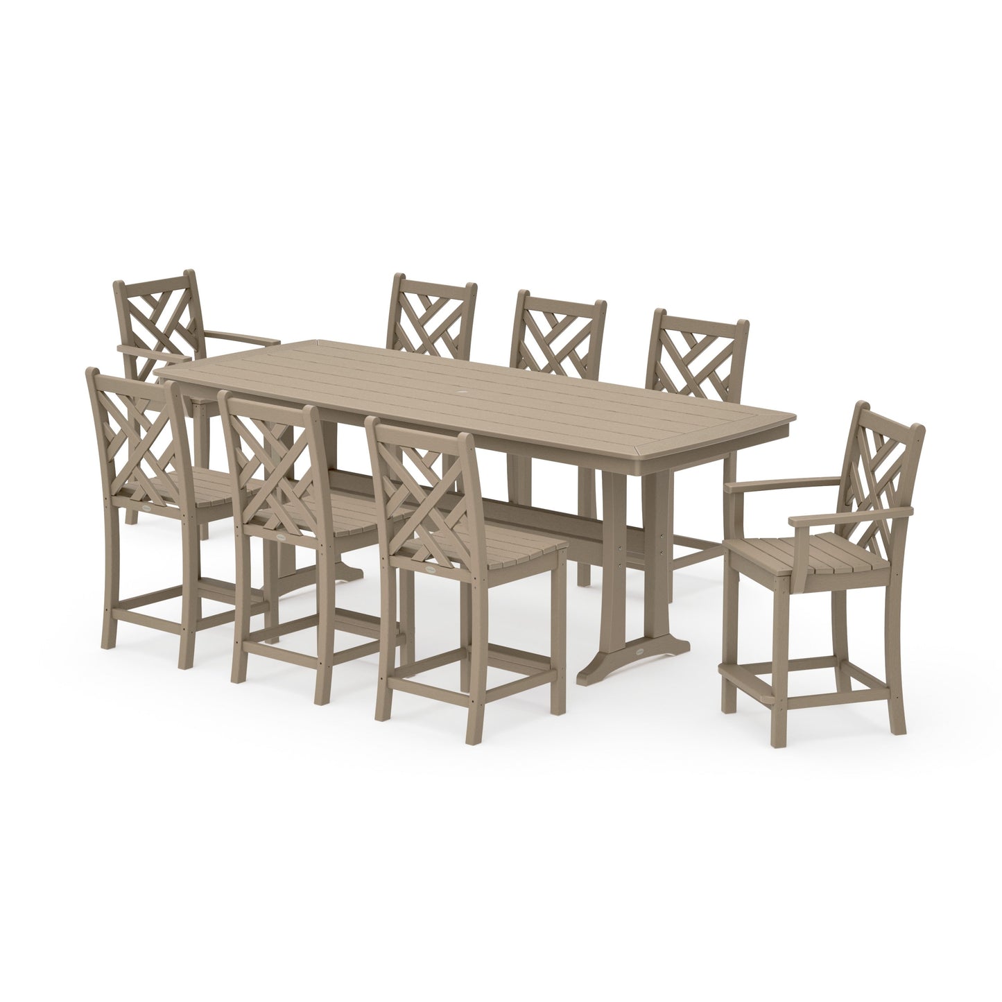 POLYWOOD Chippendale 9-Piece Counter Set with Trestle Legs — Vintage Sahara