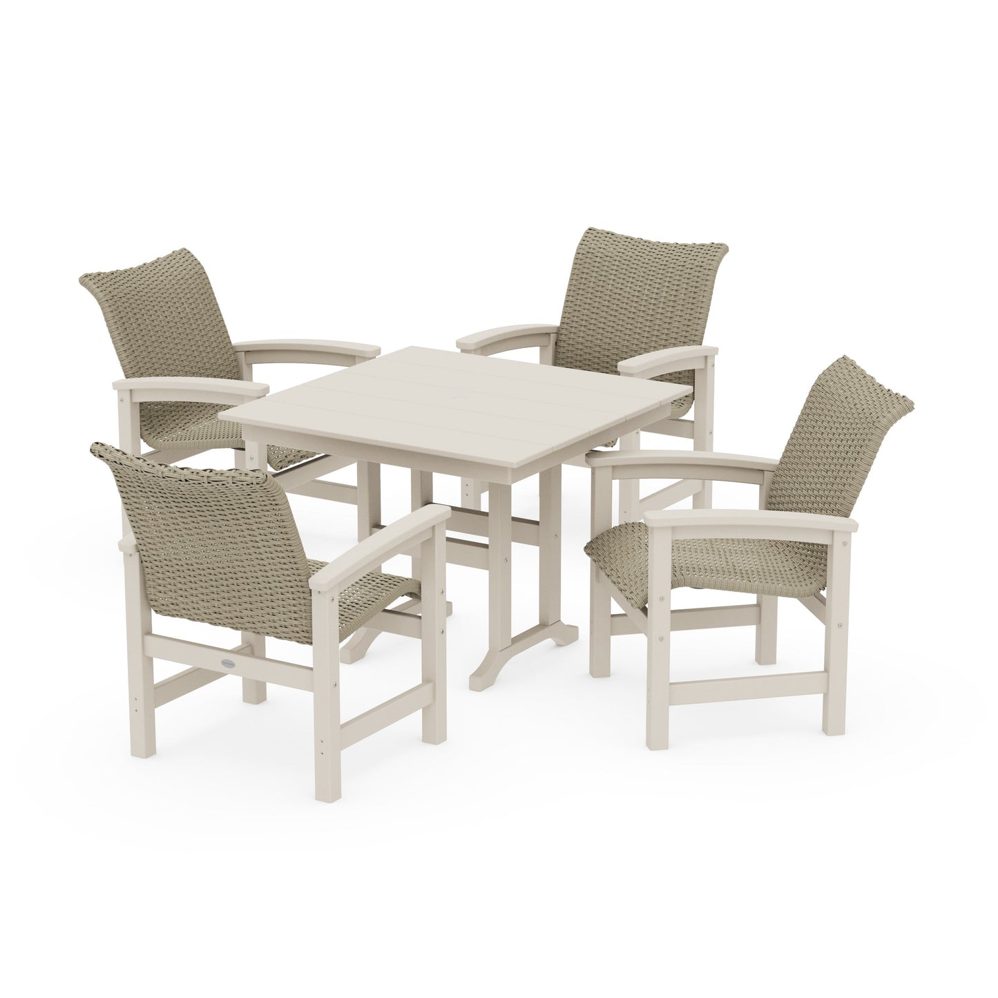 POLYWOOD Coastal Woven 5-Piece Farmhouse Dining Set — Sand / Dune Grass