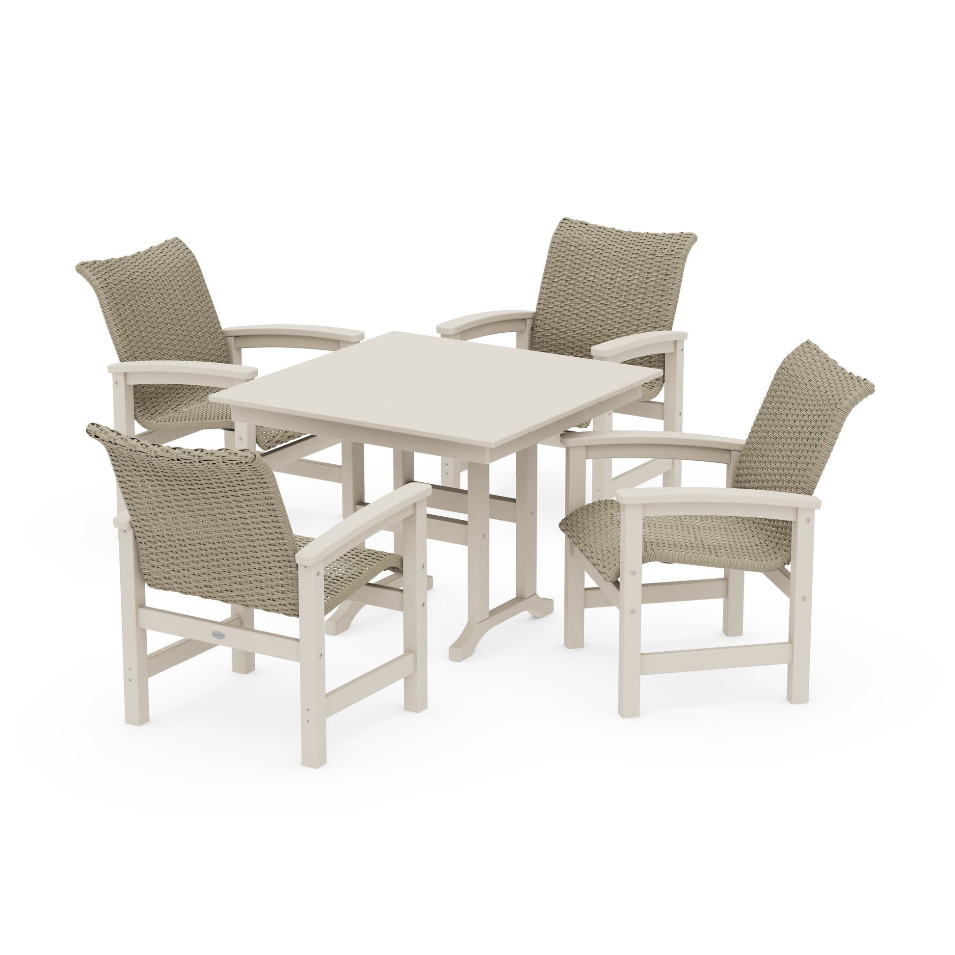 POLYWOOD Coastal Woven 5-Piece Farmhouse Dining Set — Sand / Dune Grass