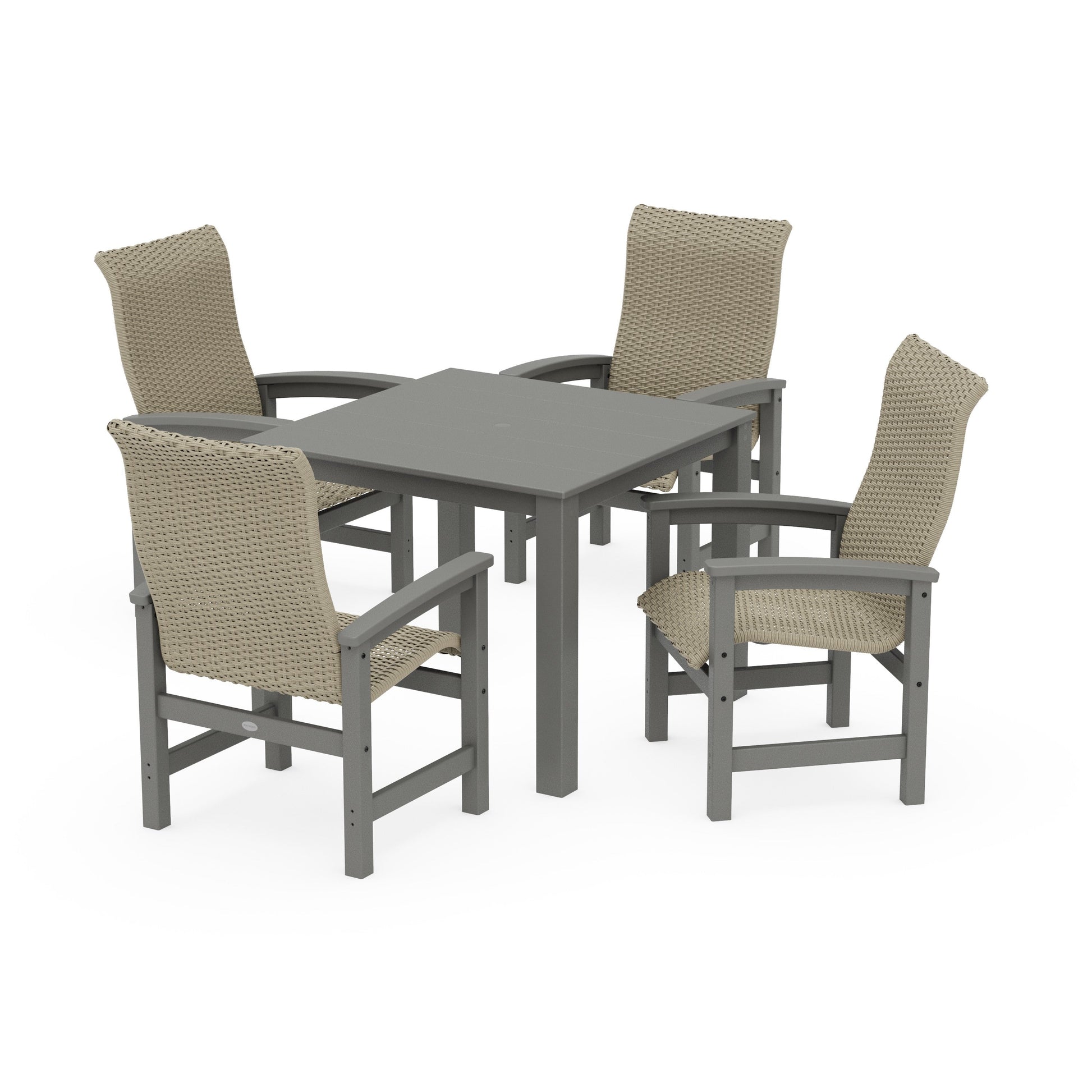 POLYWOOD Coastal Woven High-Back 5-Piece Parsons Dining Set — Slate Grey / Dune Grass