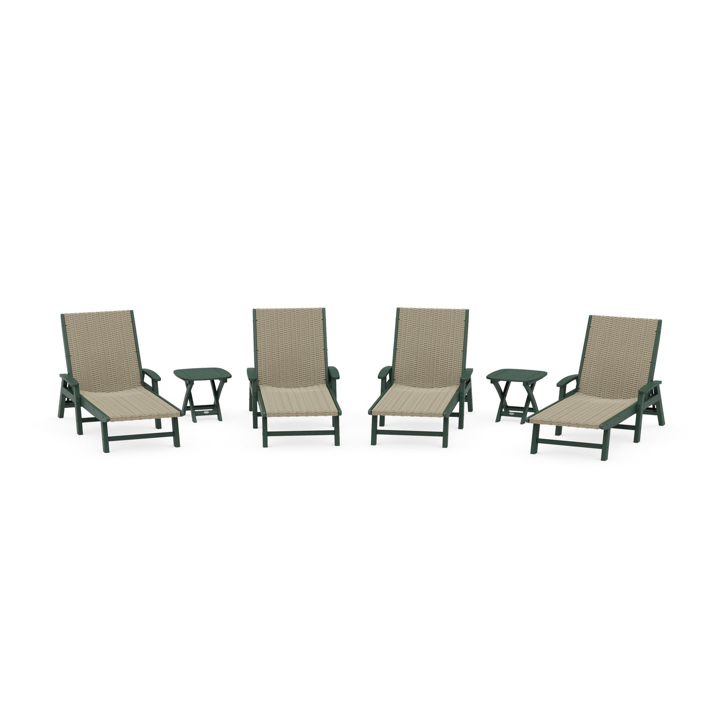 POLYWOOD 6- Piece Coastal Woven Chaise with Arms Chaise Lounge Set — Green / Dune Grass