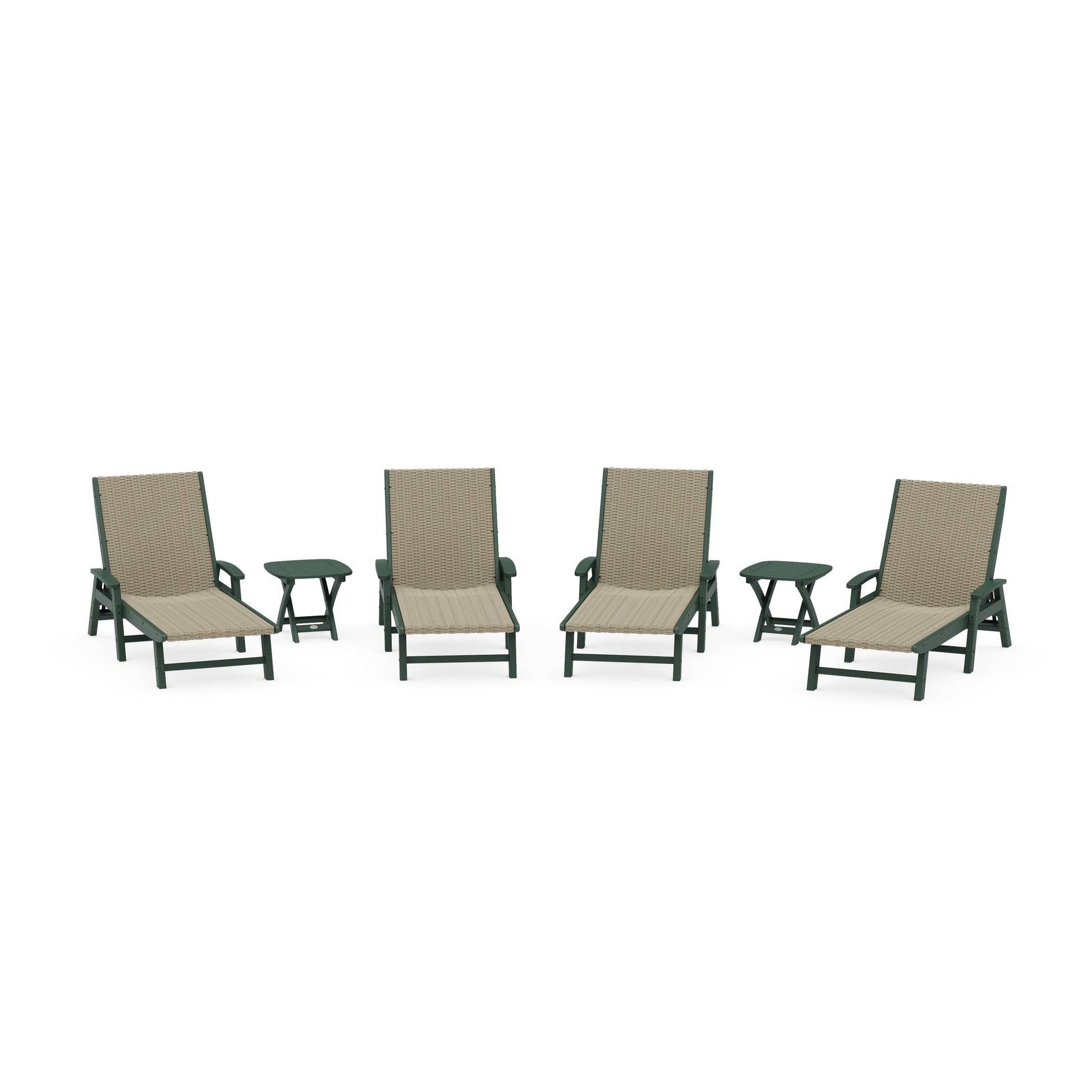 POLYWOOD 6- Piece Coastal Woven Chaise with Arms Chaise Lounge Set — Green / Dune Grass