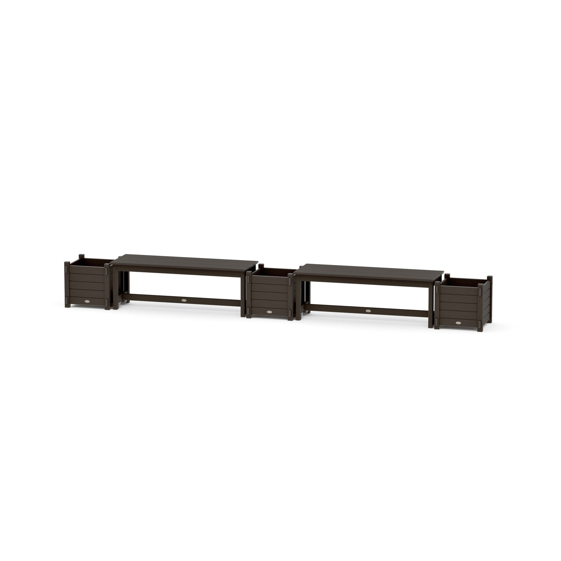POLYWOOD 48" Nautical Straight Double Planter Bench Set — Vintage Coffee