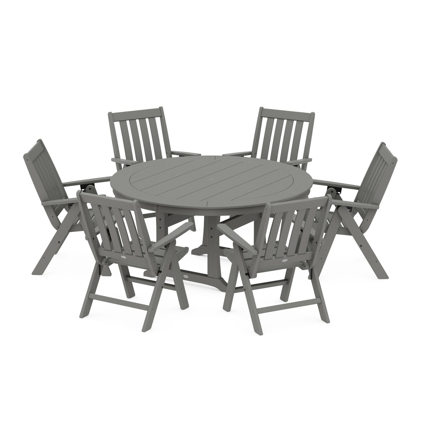POLYWOOD Vineyard Folding 7-Piece Side Chair Round Dining Set — Slate Grey