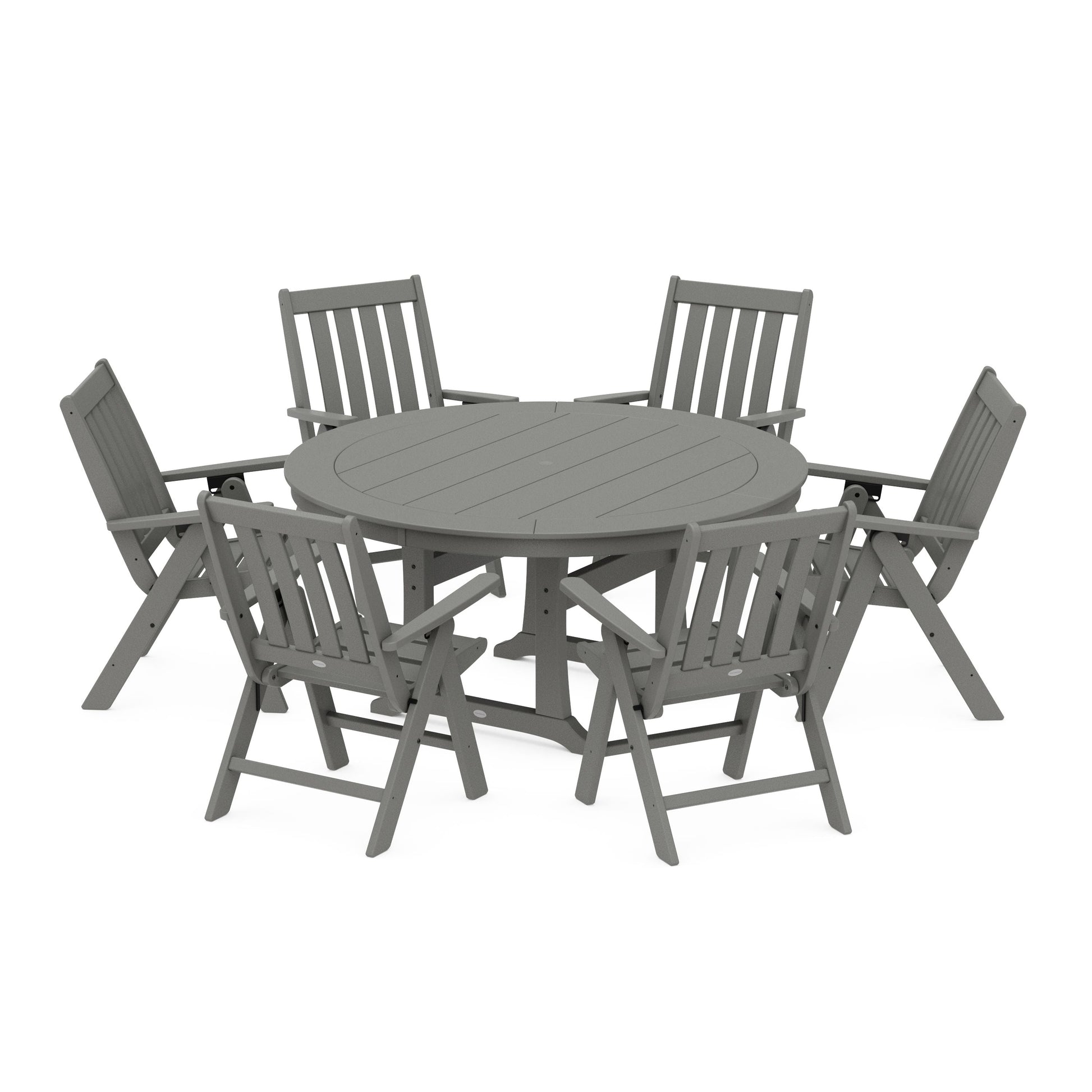 POLYWOOD Vineyard Folding 7-Piece Side Chair Round Dining Set — Slate Grey