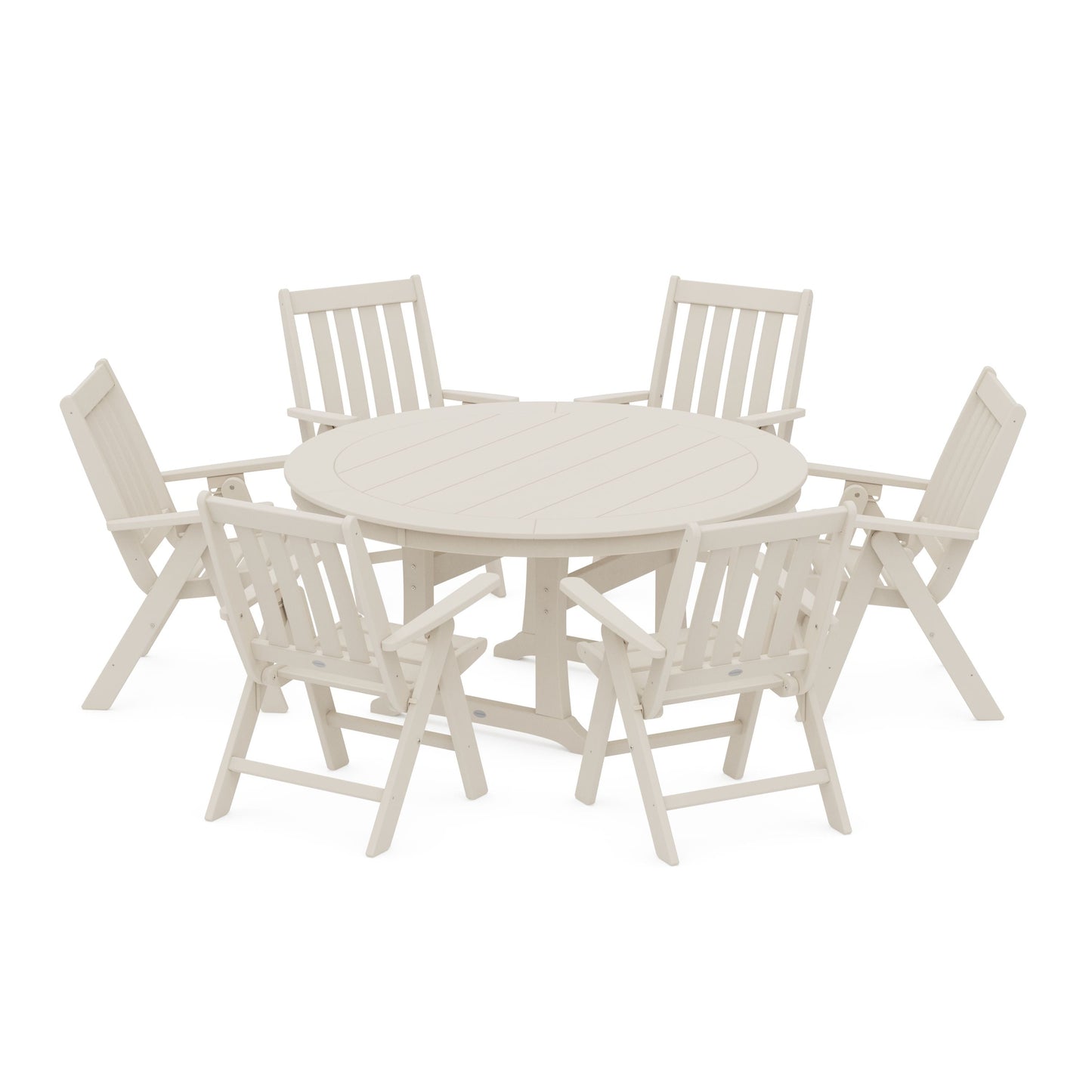 POLYWOOD Vineyard Folding 7-Piece Side Chair Round Dining Set — Sand
