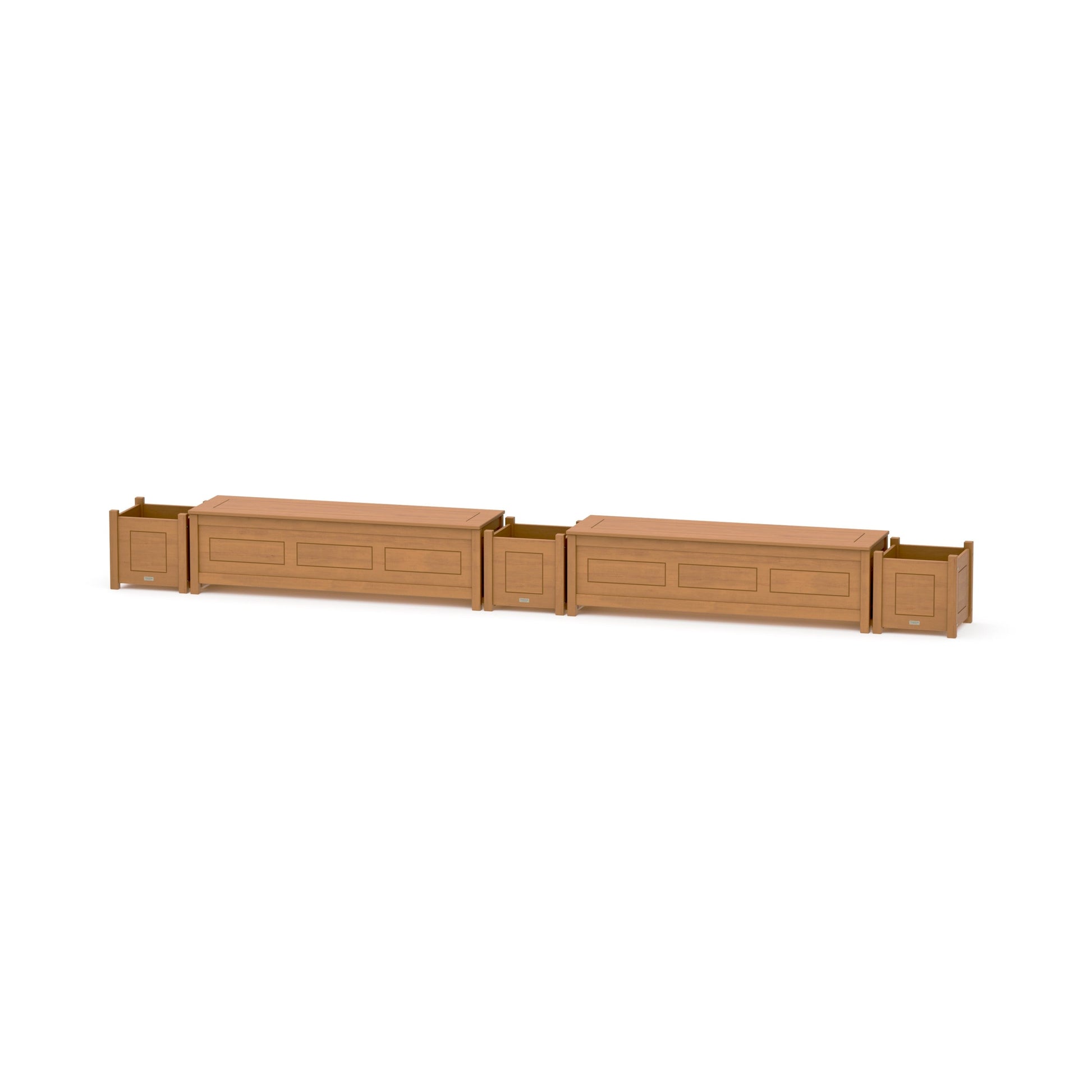 POLYWOOD 60" Country Living Straight Double Planter Storage Bench Set — Natural