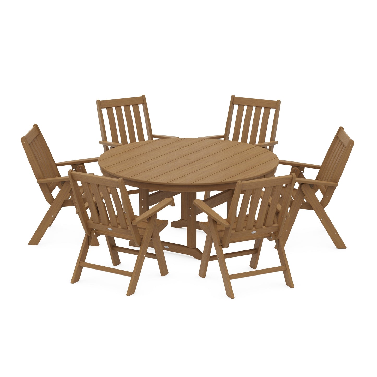 POLYWOOD Vineyard 7-Piece Folding Chair Round Farmhouse Dining Set — Natural