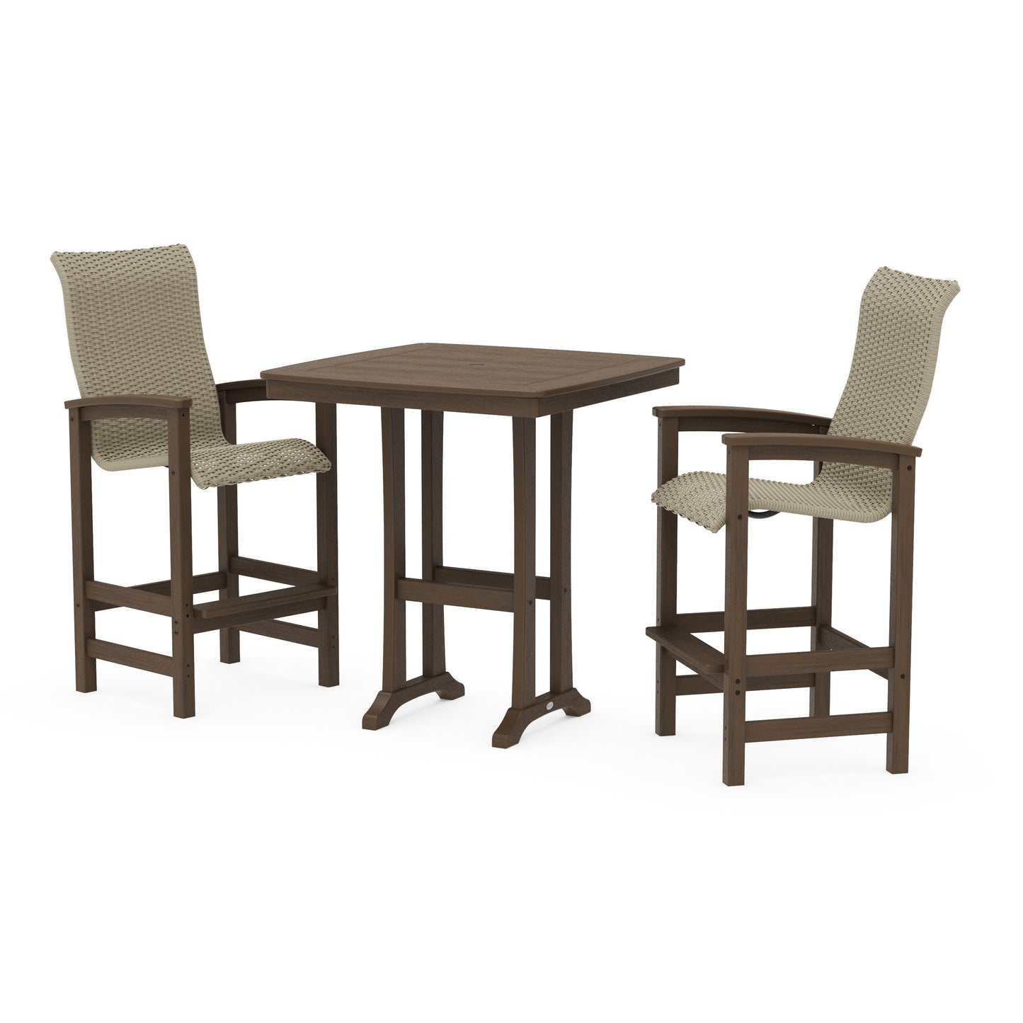 POLYWOOD Coastal Woven High-Back 3-Piece Bar Set — Kona / Dune Grass