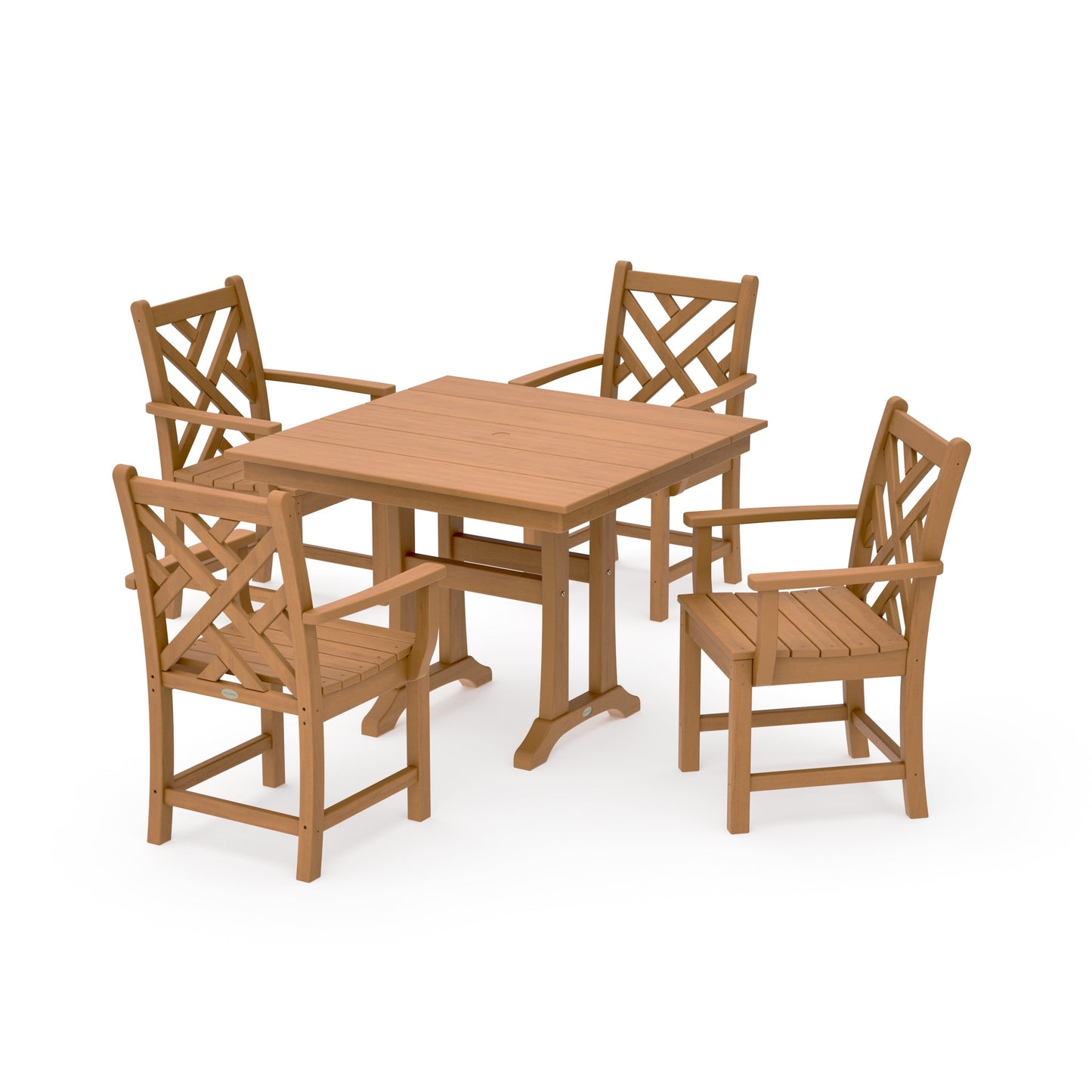 POLYWOOD Chippendale 5-Piece Farmhouse Trestle Arm Chair Dining Set — Natural