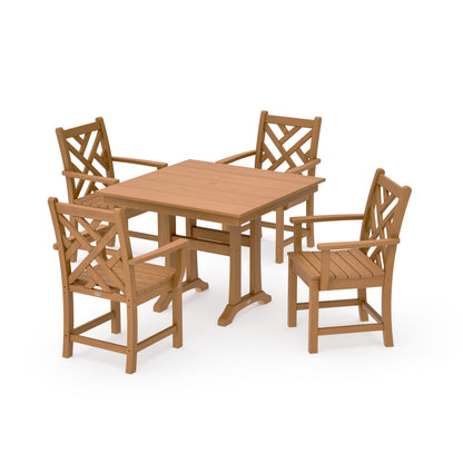 POLYWOOD Chippendale 5-Piece Farmhouse Trestle Arm Chair Dining Set — Natural