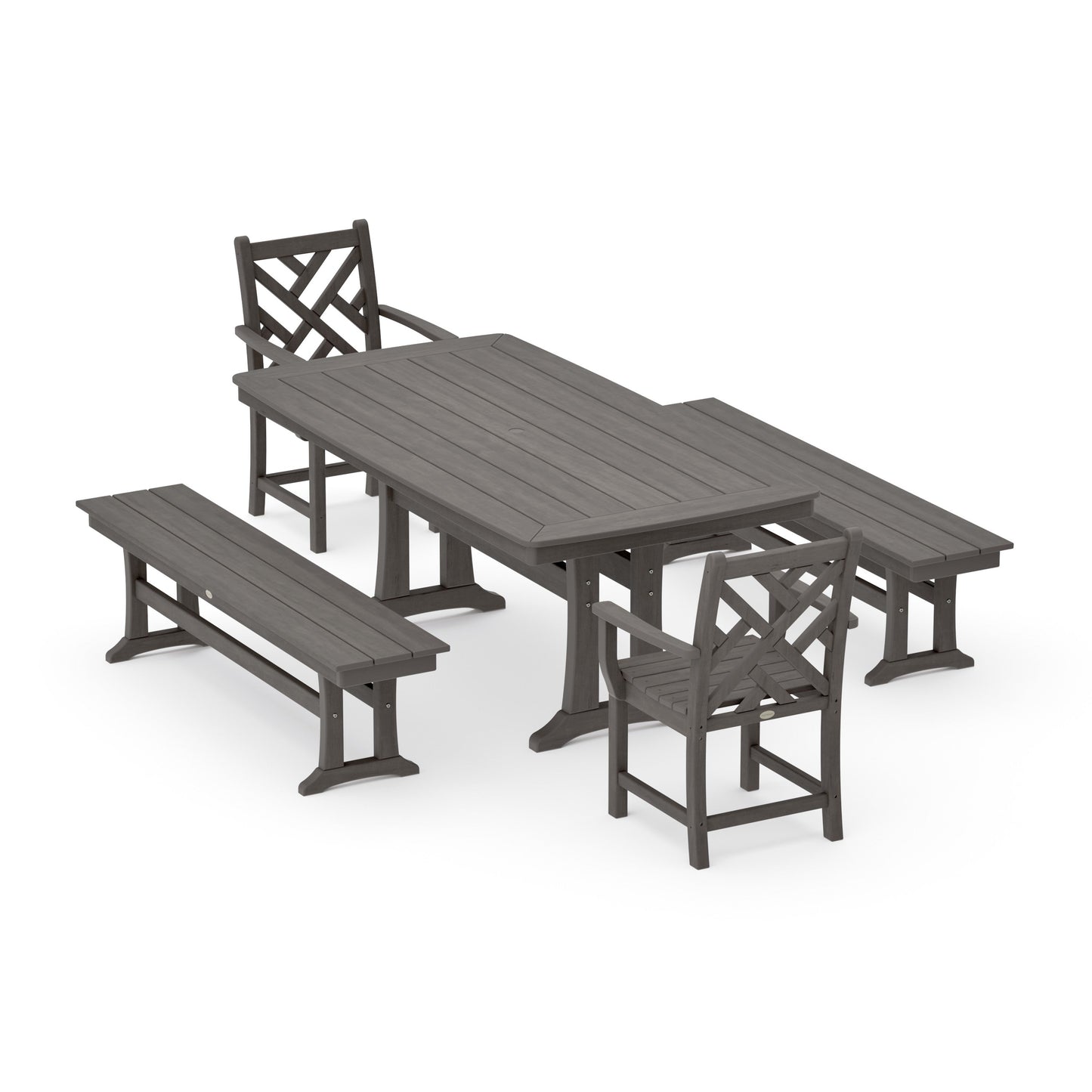 POLYWOOD Chippendale 5-Piece Dining Set with Trestle Legs — Driftwood