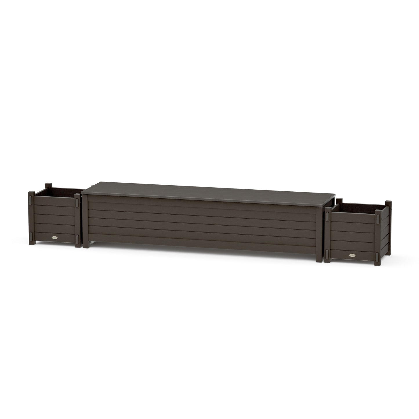 POLYWOOD 72" Nautical Straight Planter Storage Bench Set — Vintage Coffee