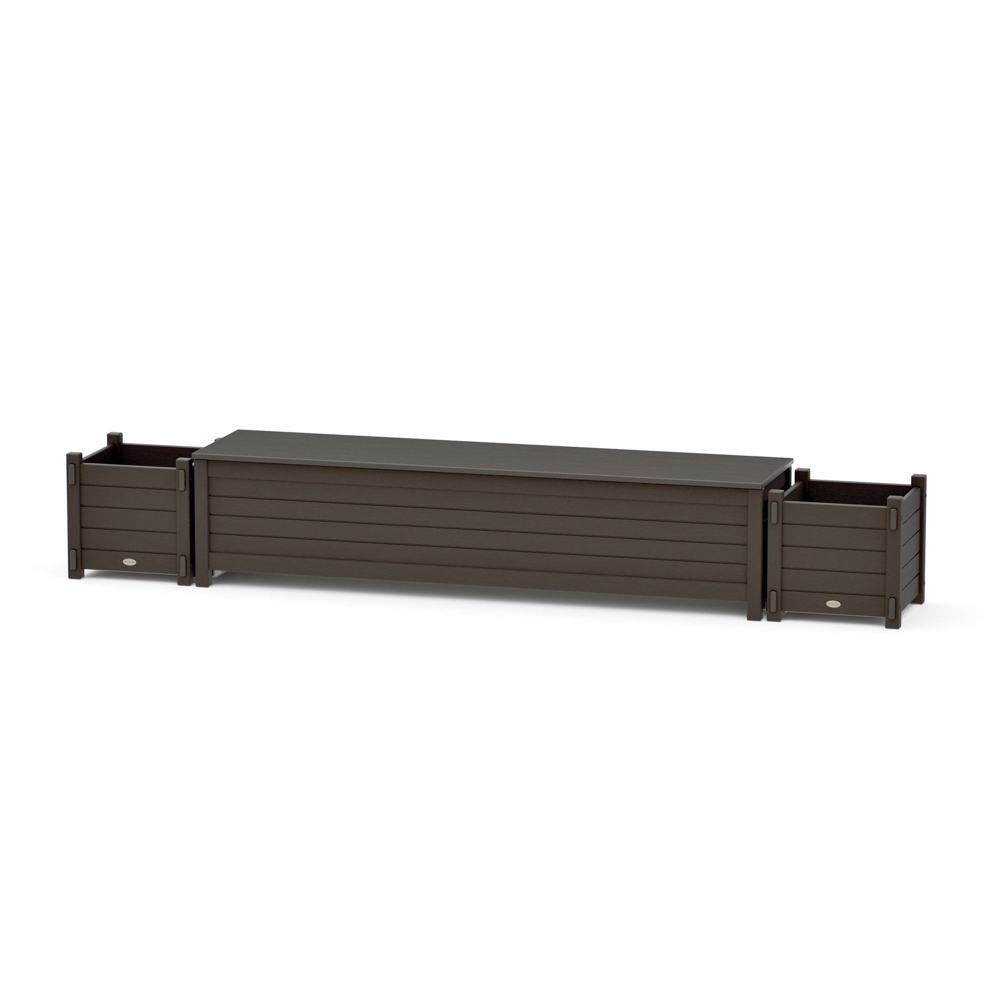 POLYWOOD 72" Nautical Straight Planter Storage Bench Set — Vintage Coffee