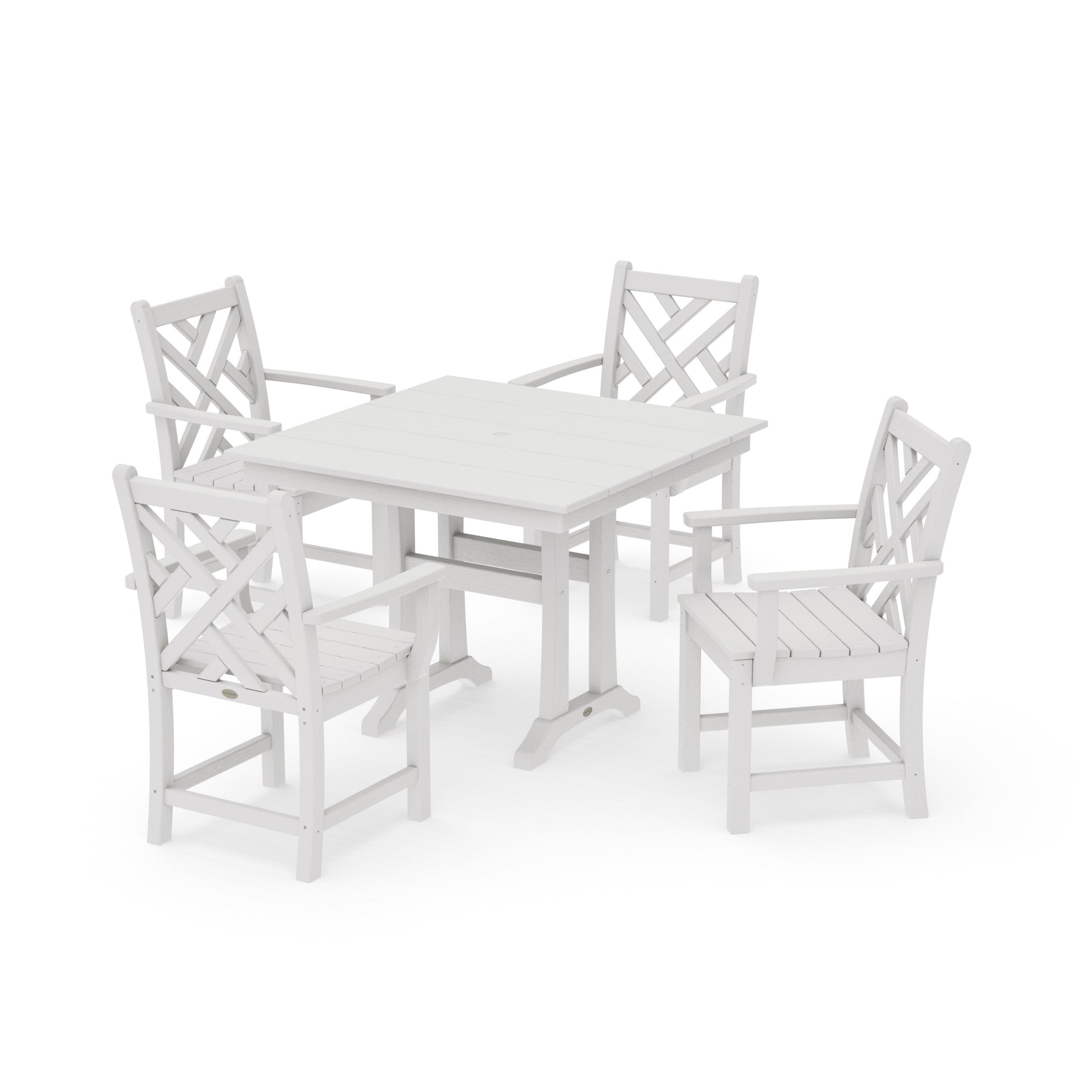 POLYWOOD Chippendale 5-Piece Farmhouse Trestle Arm Chair Dining Set — Vintage White