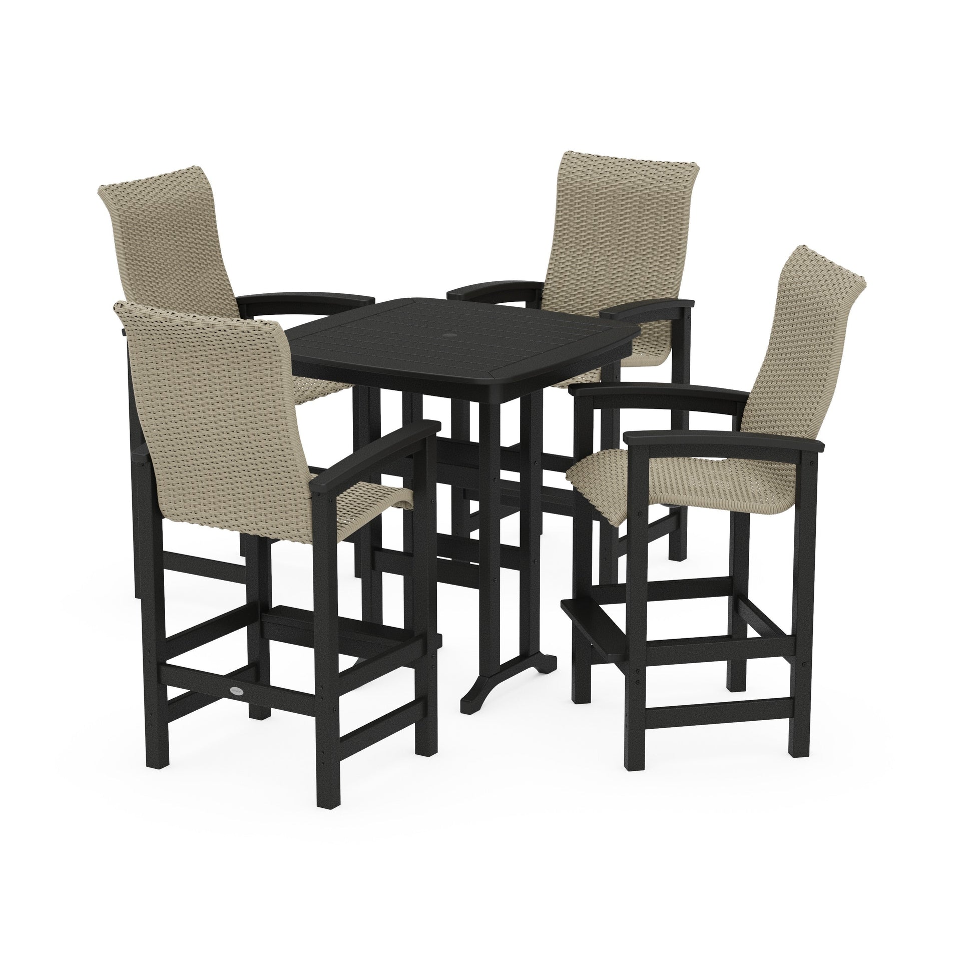 POLYWOOD Coastal Woven High-Back 5-Piece Bar Set — Black / Dune Grass