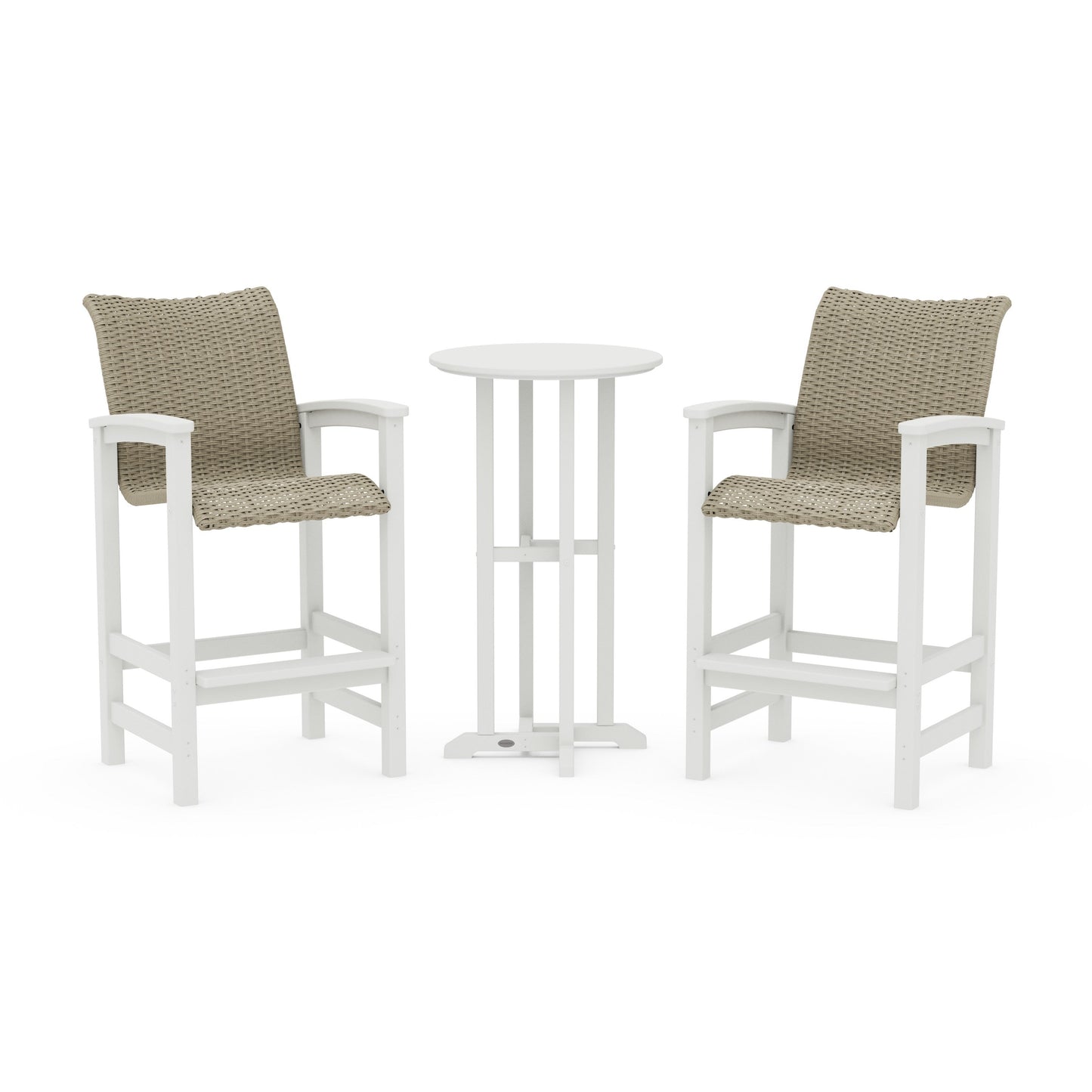 POLYWOOD Coastal Woven 3-Piece Farmhouse Bar Set — Vintage White / Dune Grass