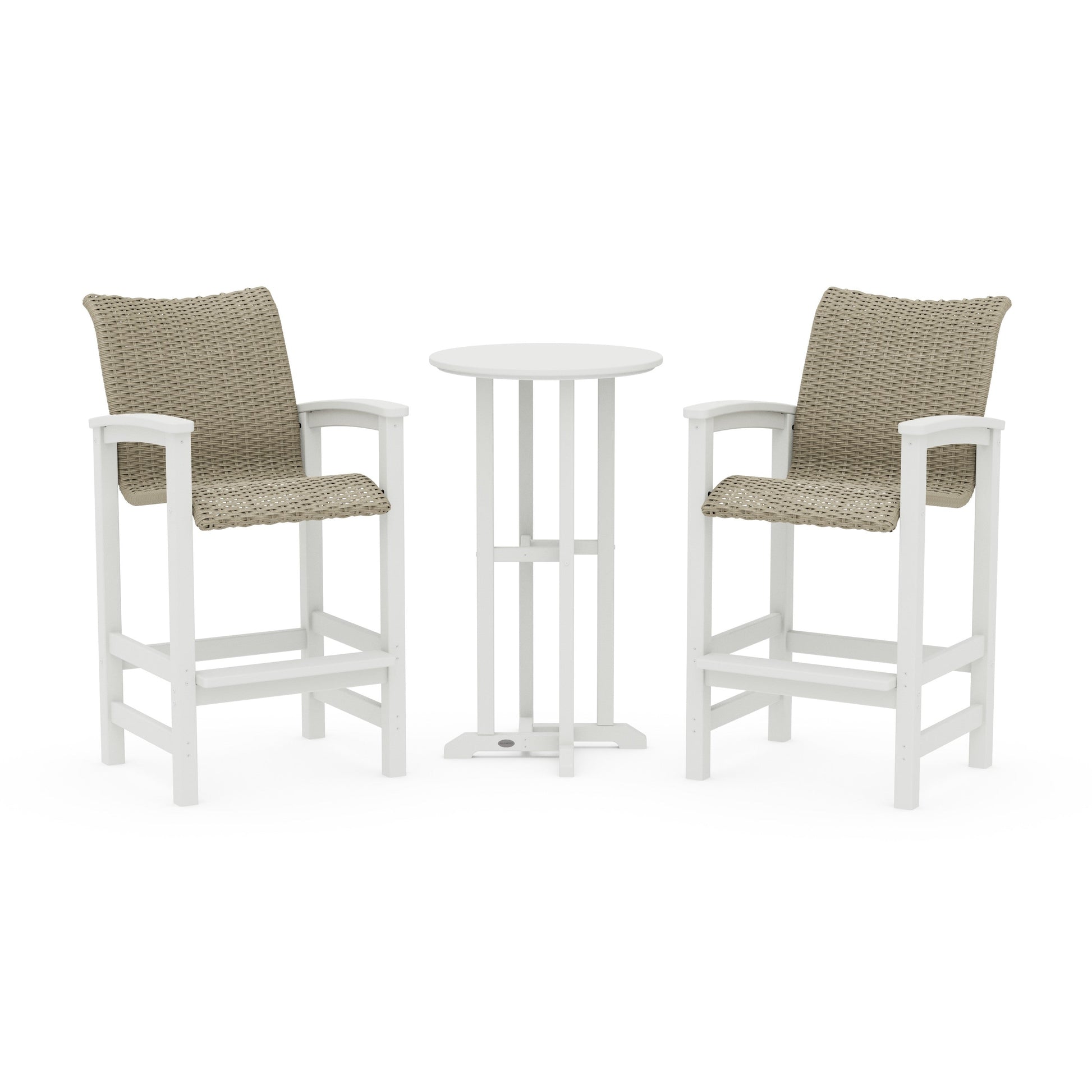 POLYWOOD Coastal Woven 3-Piece Farmhouse Bar Set — Vintage White / Dune Grass