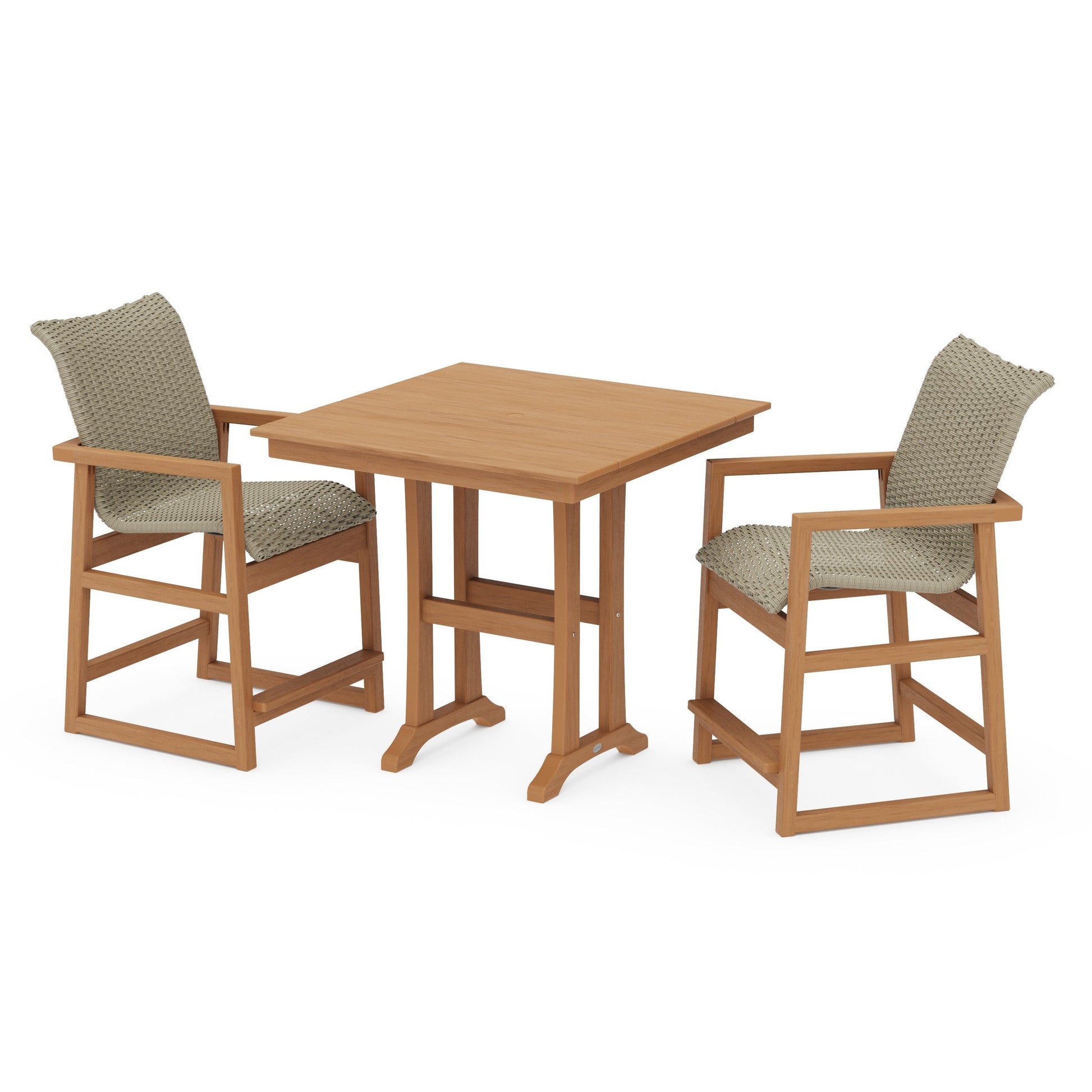 POLYWOOD EDGE Woven 3-Piece Farmhouse Counter Set with Trestle Legs — Natural / Dune Grass