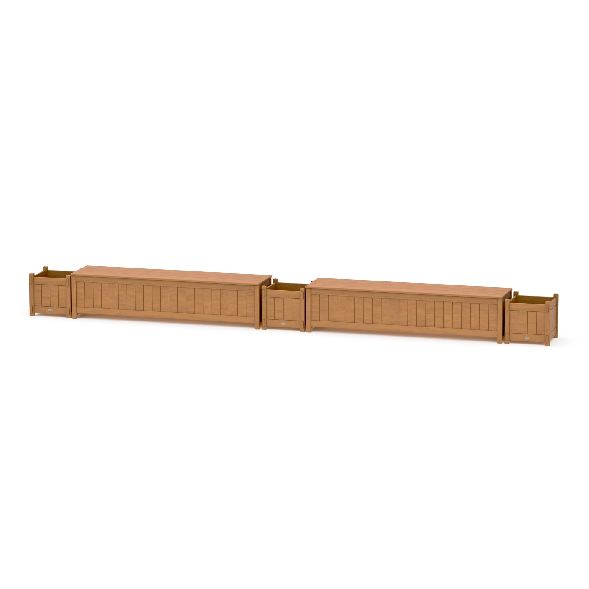POLYWOOD 72" Vineyard Straight Double Planter Storage Bench Set — Natural