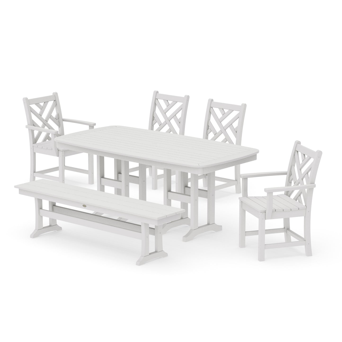 POLYWOOD Chippendale 6-Piece Dining Set with Bench — Vintage White