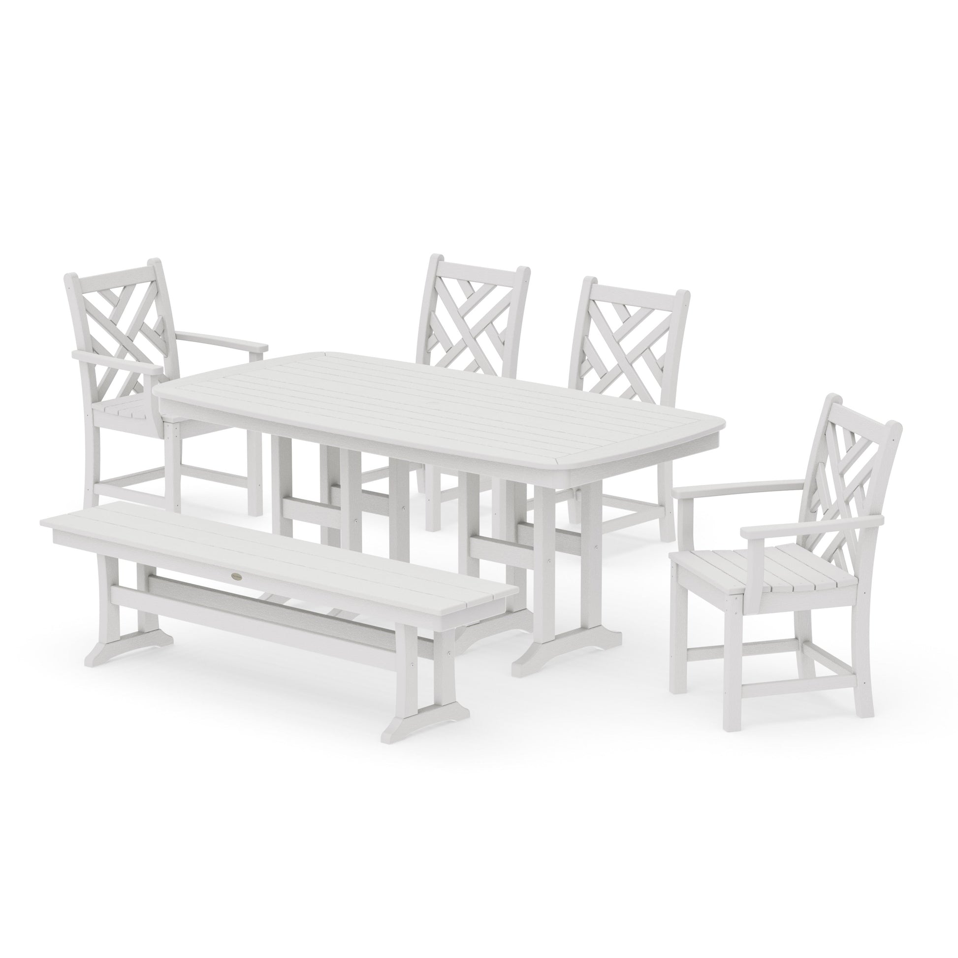 POLYWOOD Chippendale 6-Piece Dining Set with Bench — Vintage White