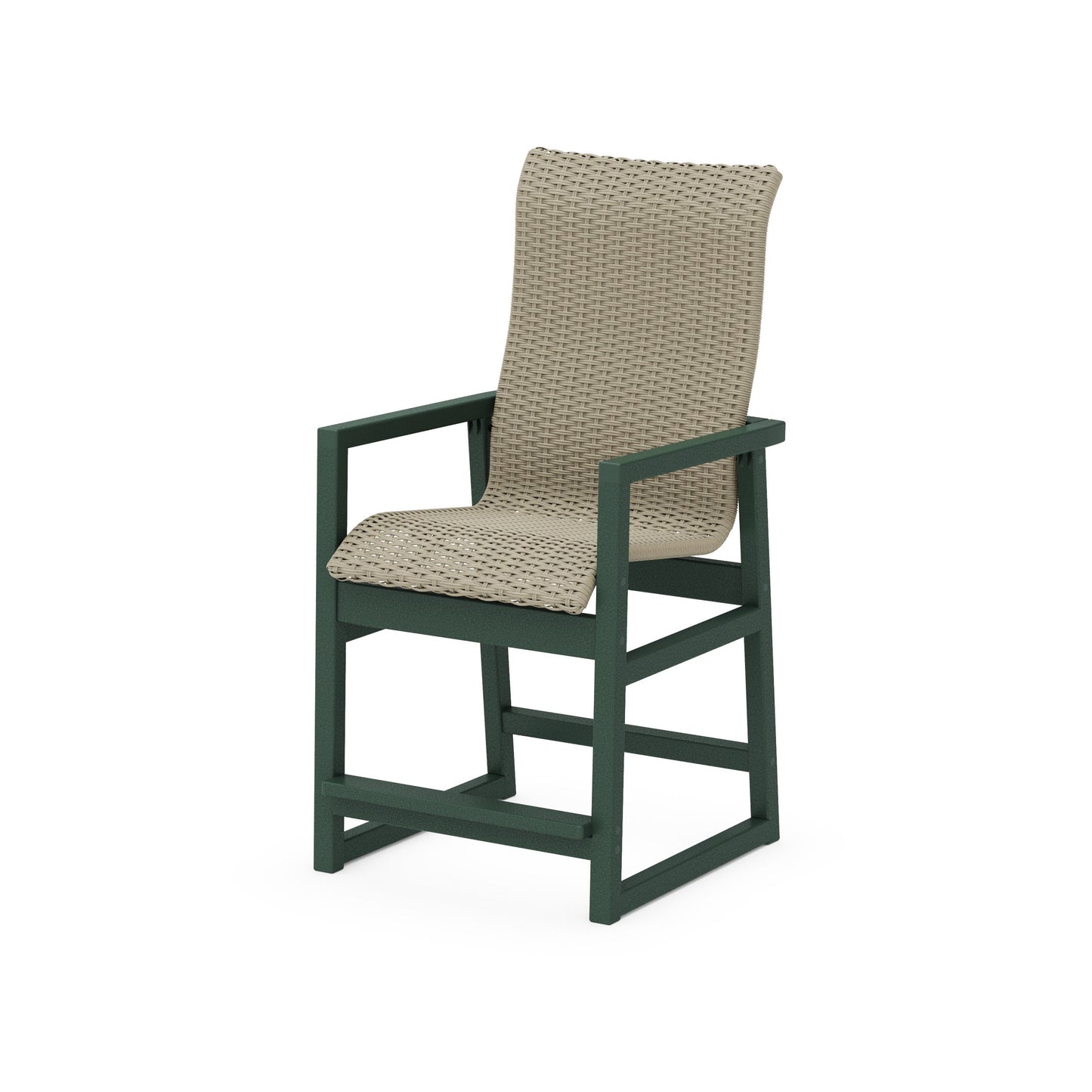 POLYWOOD EDGE Woven High-Back Counter Arm Chair — Green / Dune Grass