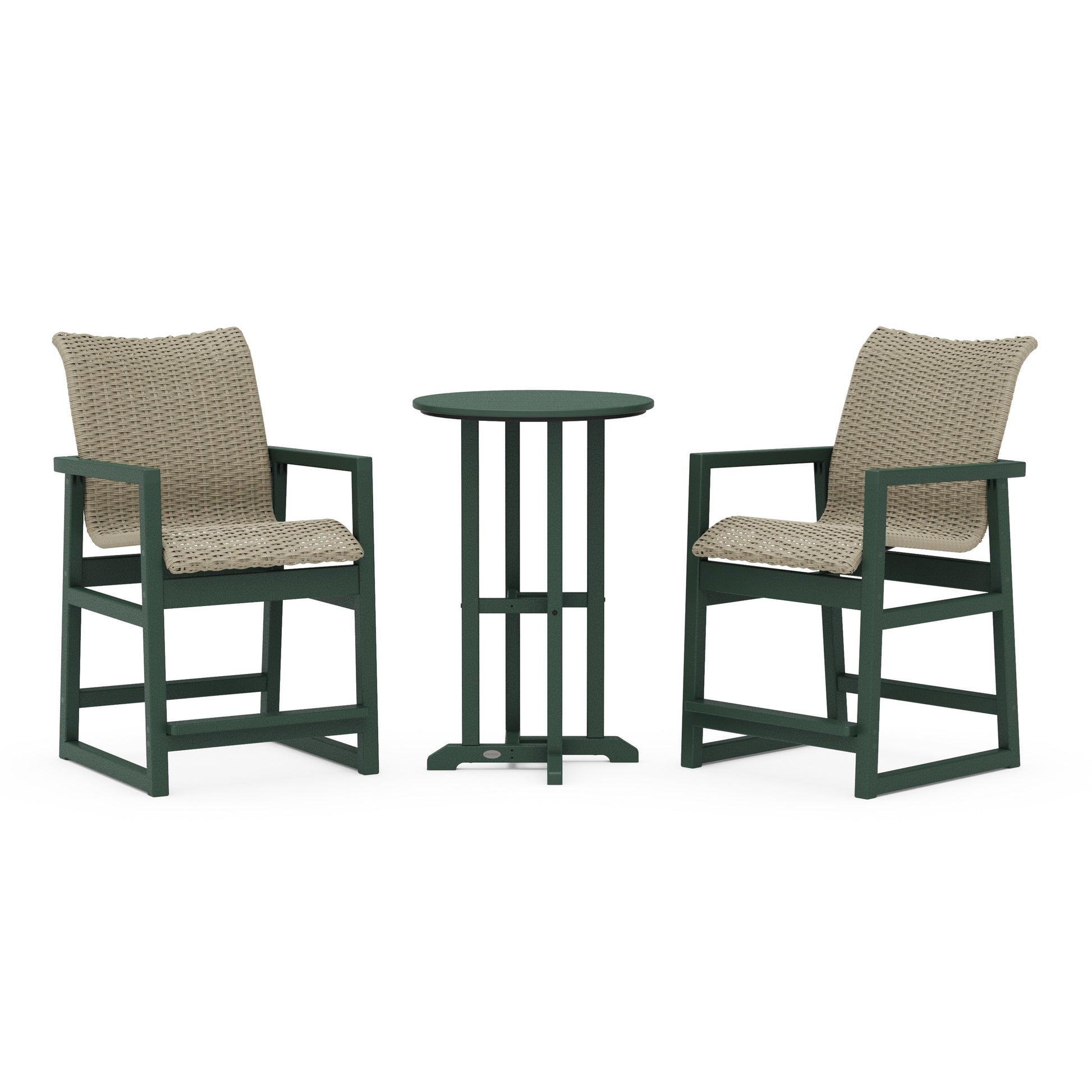 POLYWOOD EDGE Woven 3-Piece Farmhouse Counter Set — Green / Dune Grass