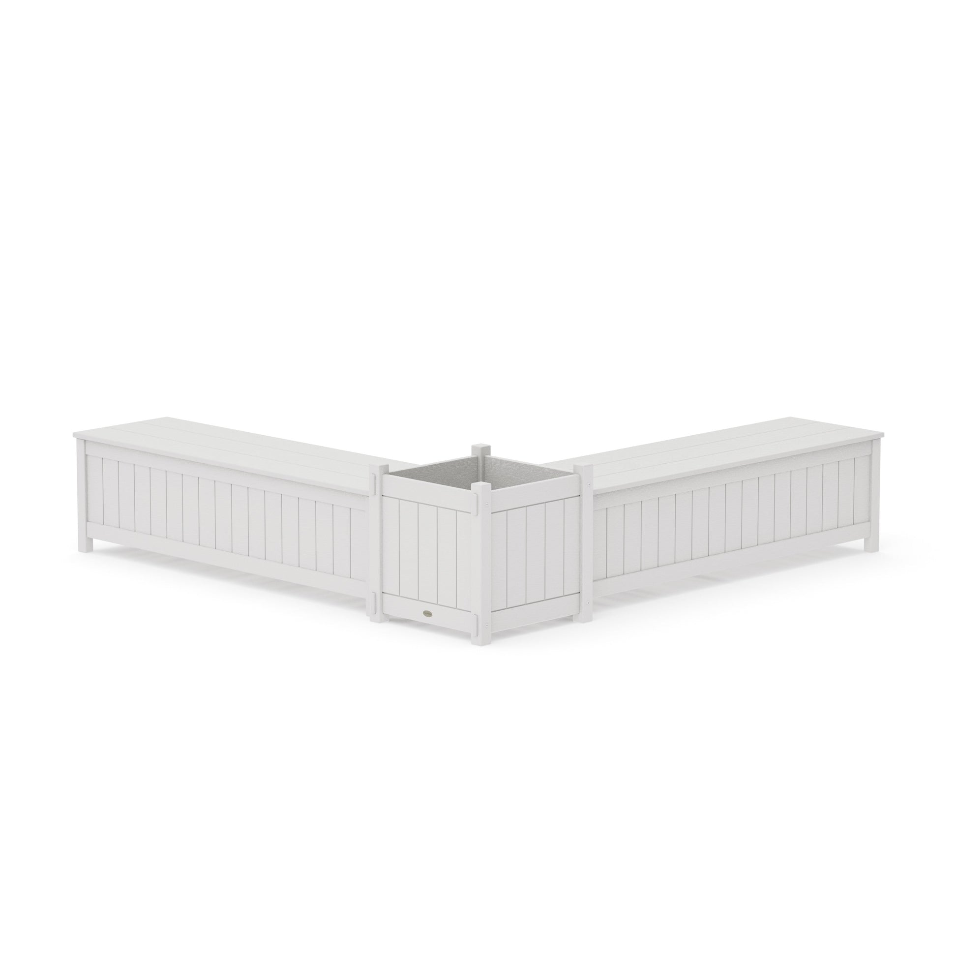 POLYWOOD 60" Vineyard L- Shaped Planter Storage Bench Set- Large — Vintage White