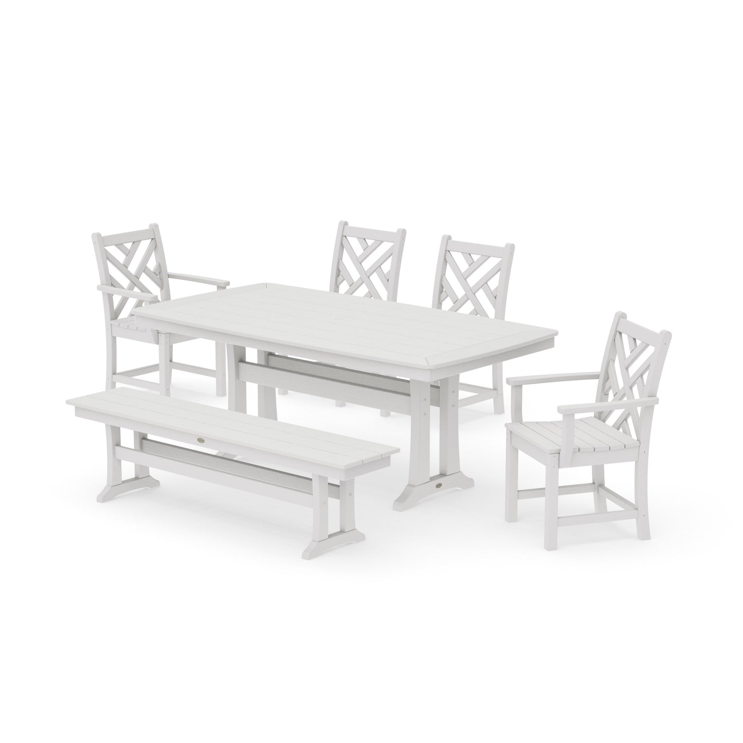 POLYWOOD Chippendale 6-Piece Dining Set with Trestle Legs — Vintage White